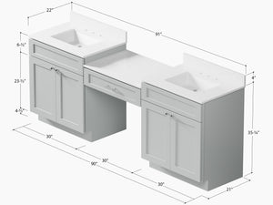 91'' Double Bathroom Vanity Desk  with Quartz Top