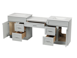 91'' Double Bathroom Vanity Desk  with Quartz Top, 5 Drawers