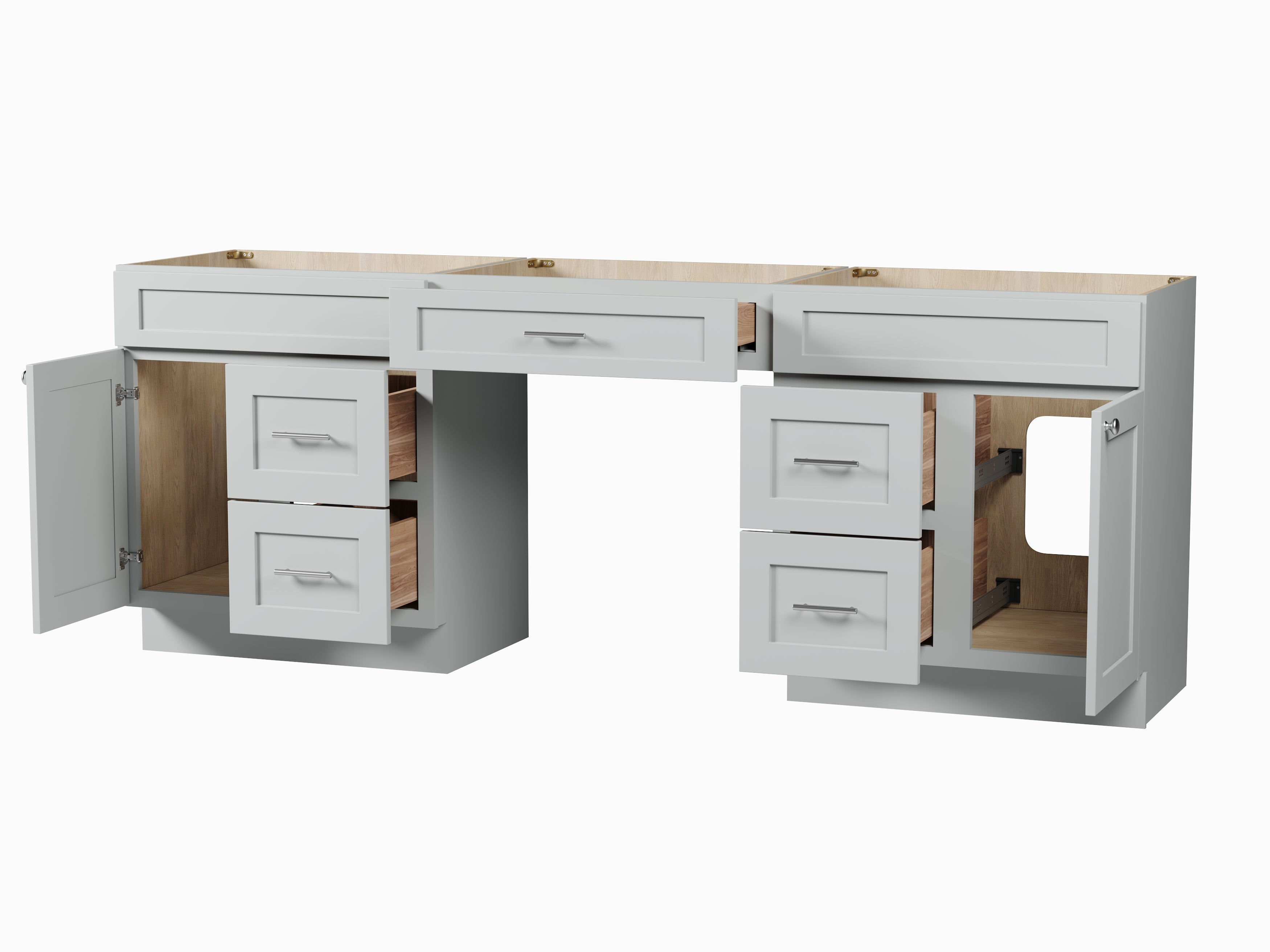 90 Double Bathroom Vanity Base Only With 5 Drawers