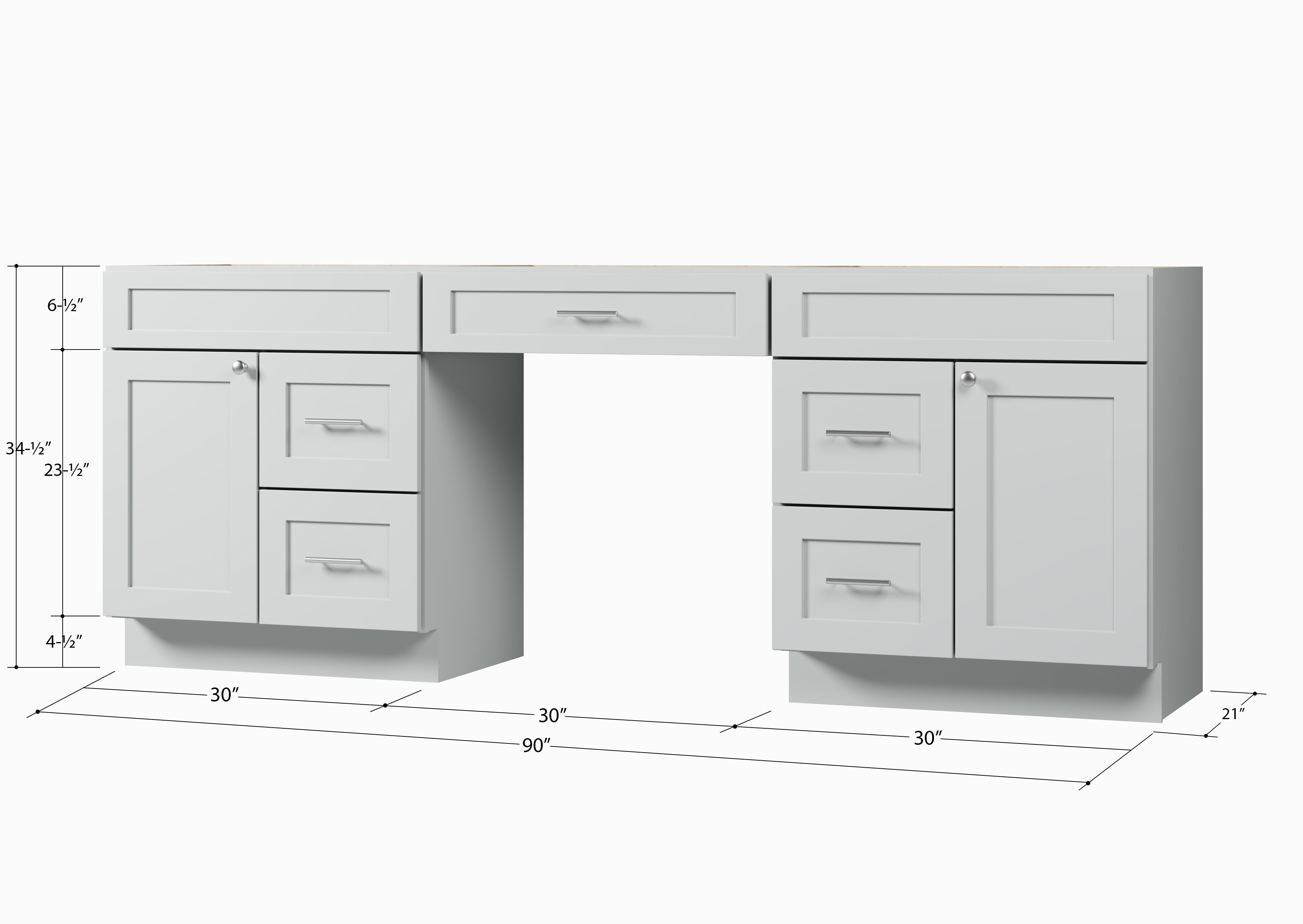 90 Double Bathroom Vanity Base Only With 5 Drawers