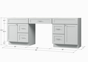 90 Double Bathroom Vanity Base Only With 5 Drawers