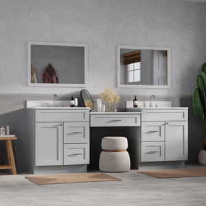 91'' Double Bathroom Vanity Desk  with Quartz Top, 5 Drawers