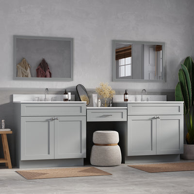 [color:Gray] 96" Double Bathroom Vanity Desk with Quartz Top - Gray finish view