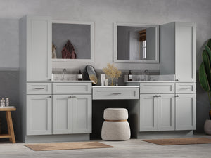 Disar 108'' Double Bathroom Vanity With Desk Linen Tall Cabinet Dovetail Solid Wood Drawer Carrara Quartz Top, Drawer 3
