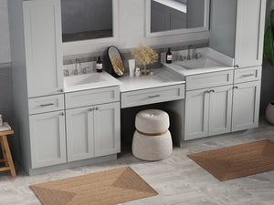 Disar 108'' Double Bathroom Vanity With Desk Linen Tall Cabinet Dovetail Solid Wood Drawer Carrara Quartz Top, Drawer 3