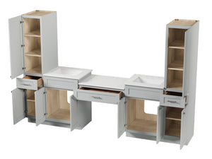Disar 108'' Double Bathroom Vanity With Desk Linen Tall Cabinet Dovetail Solid Wood Drawer Carrara Quartz Top, Drawer 3