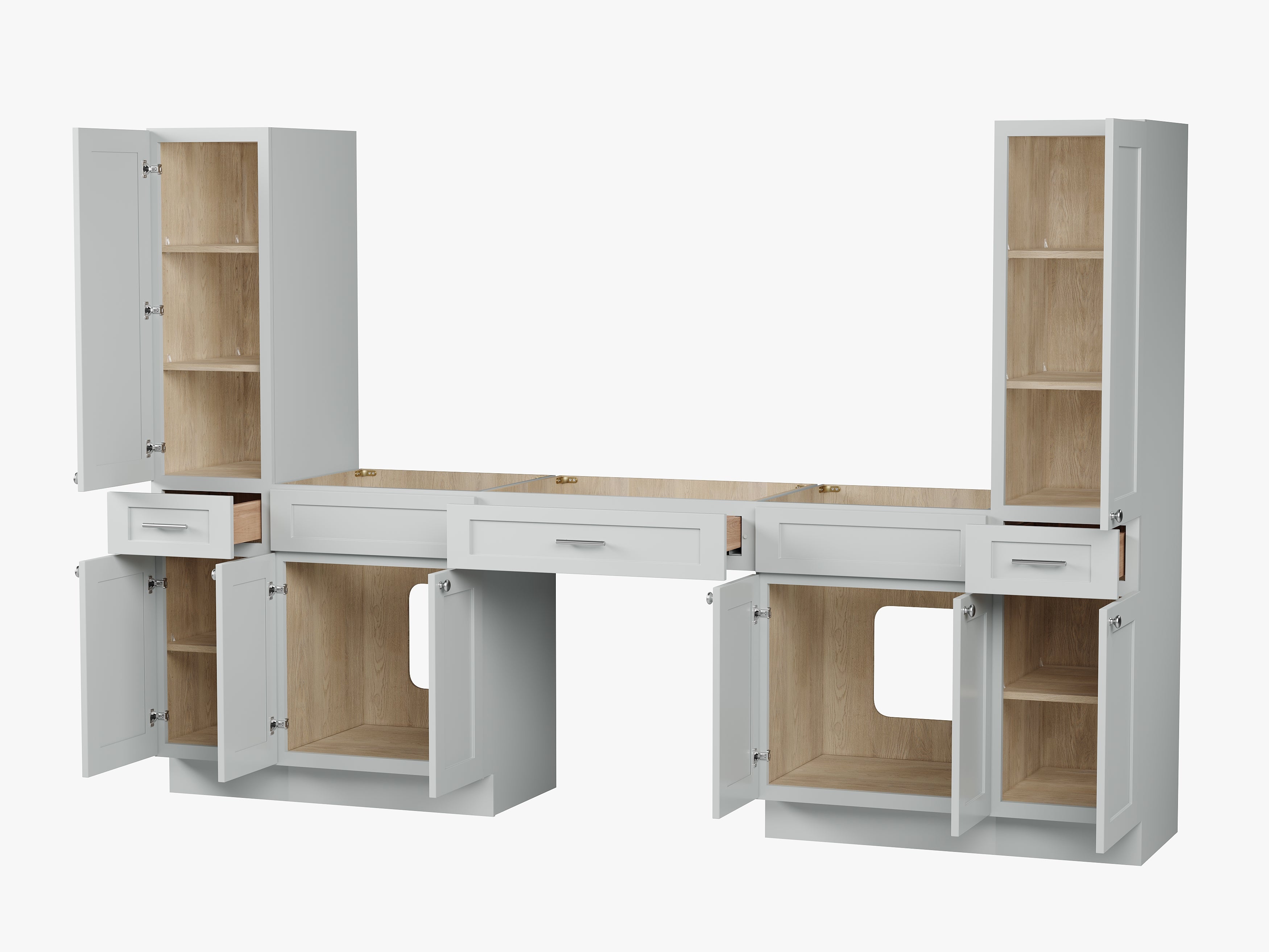 Disar 108'' Double Bathroom Vanity With Tall Linen Cabinet Dovetail Solid Wood Drawer Base Only, Drawer 3