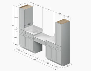 Disar 108'' Double Bathroom Vanity With Desk Linen Tall Cabinet Dovetail Solid Wood Drawer Carrara Quartz Top, Drawer 3