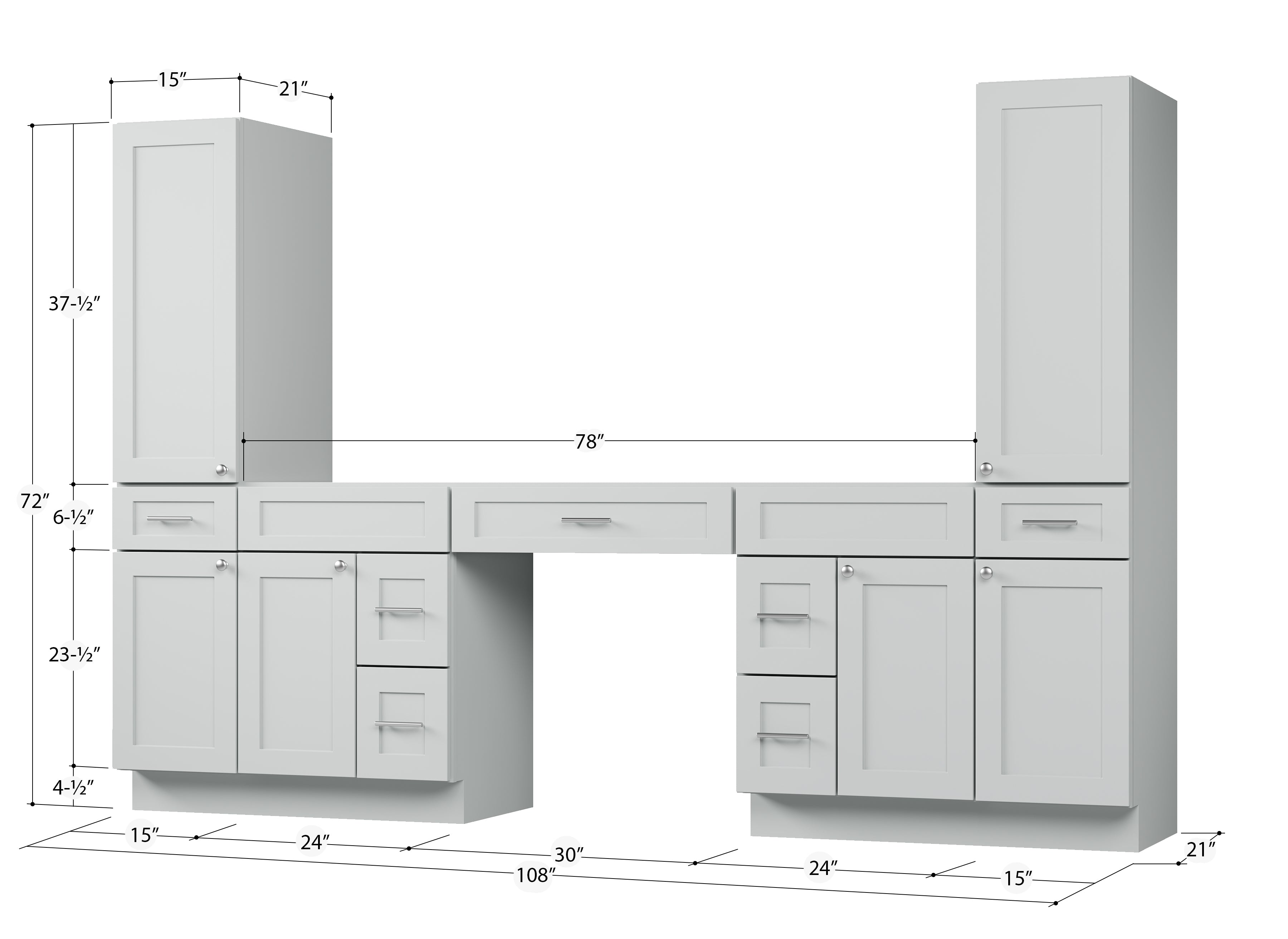 Disar 108'' Double Bathroom Vanity With Tall Linen Cabinet Dovetail Solid Wood Drawer Base Only, Drawer 7