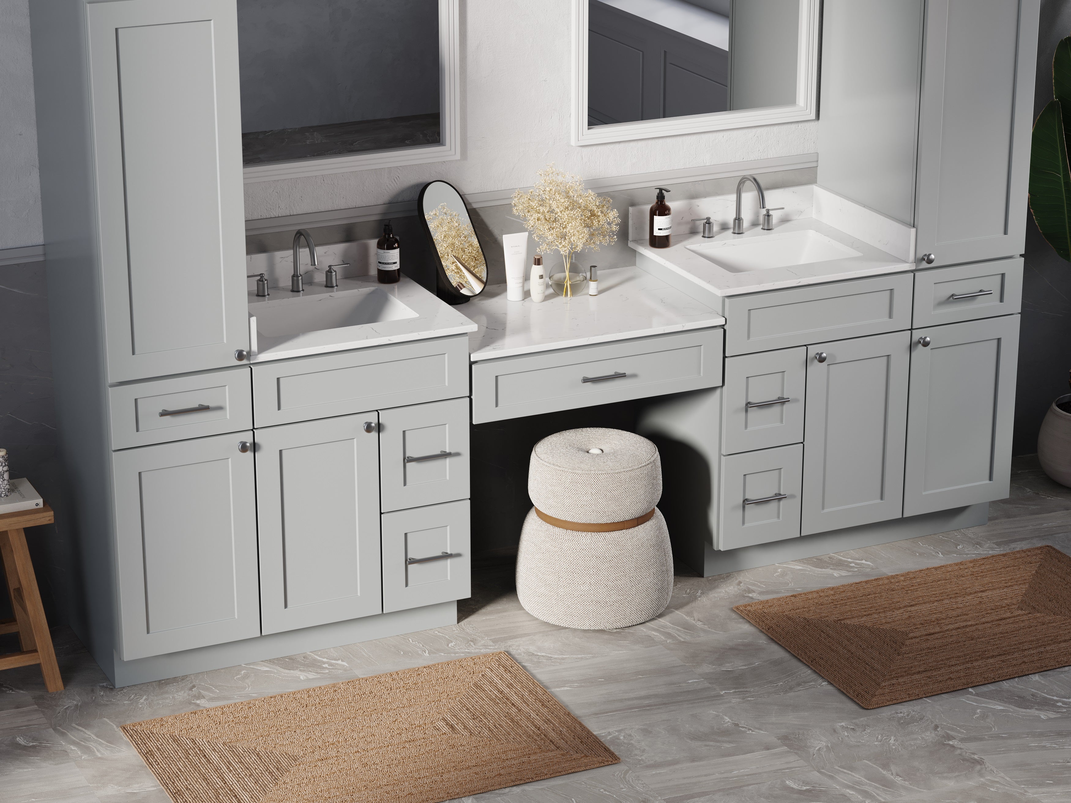 Disar 108'' Double Bathroom Vanity With Desk Linen Tall Cabinet Dovetail Solid Wood Drawer Carrara Quartz Top Drawer 7