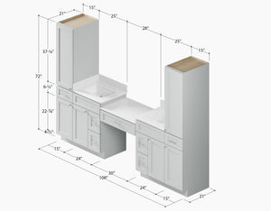 Disar 108'' Double Bathroom Vanity With Desk Linen Tall Cabinet Dovetail Solid Wood Drawer Carrara Quartz Top Drawer 7