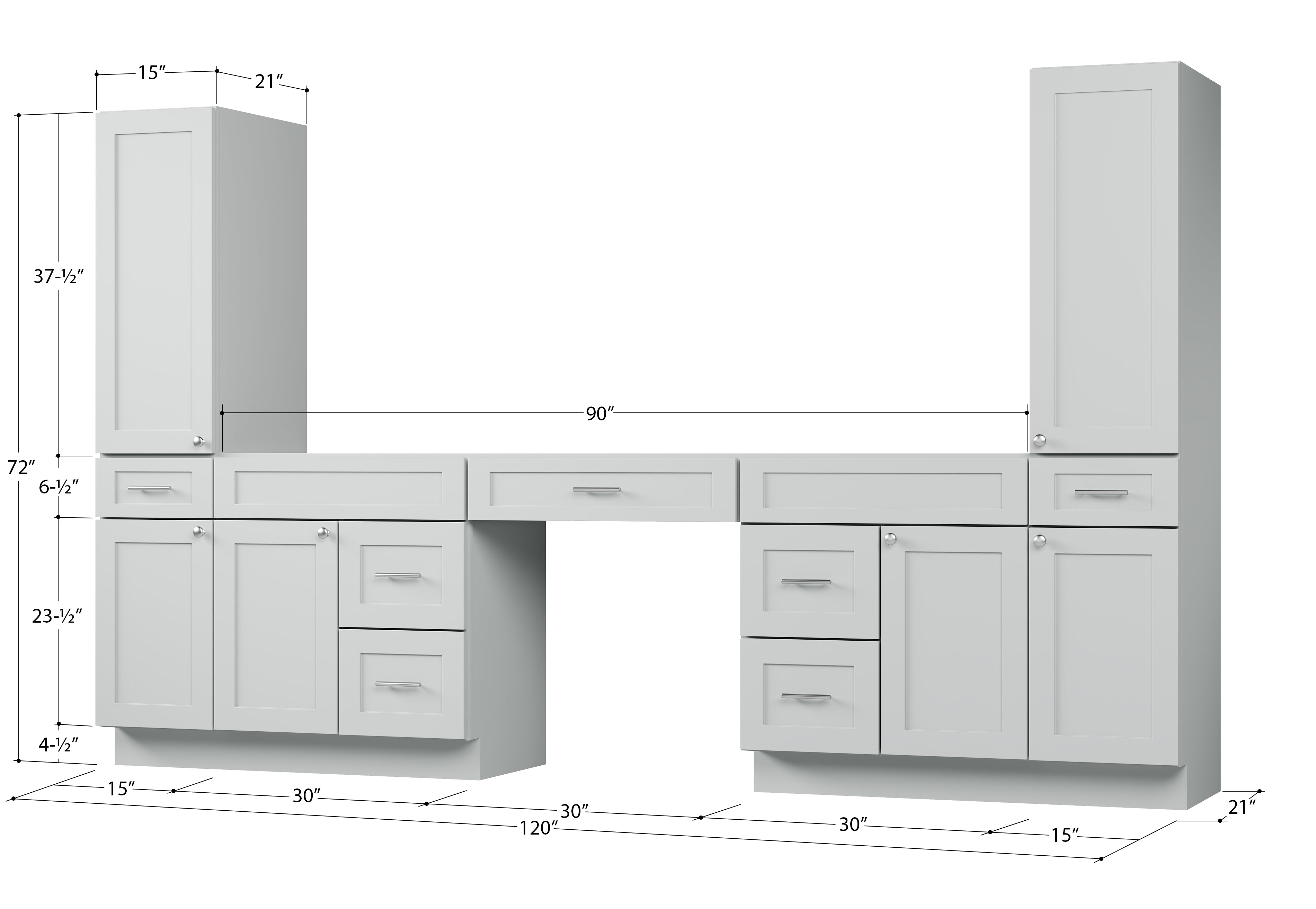 Disar 120'' Double Bathroom Vanity With Tall Linen Cabinet Dovetail Solid Wood Drawer Base Only, Drawer 7