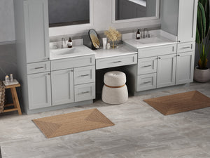 Disar 120'' Double Bathroom Vanity With Desk Linen Tall Cabinet Dovetail Solid Wood Drawer Carrara Quartz Top, Drawer 7