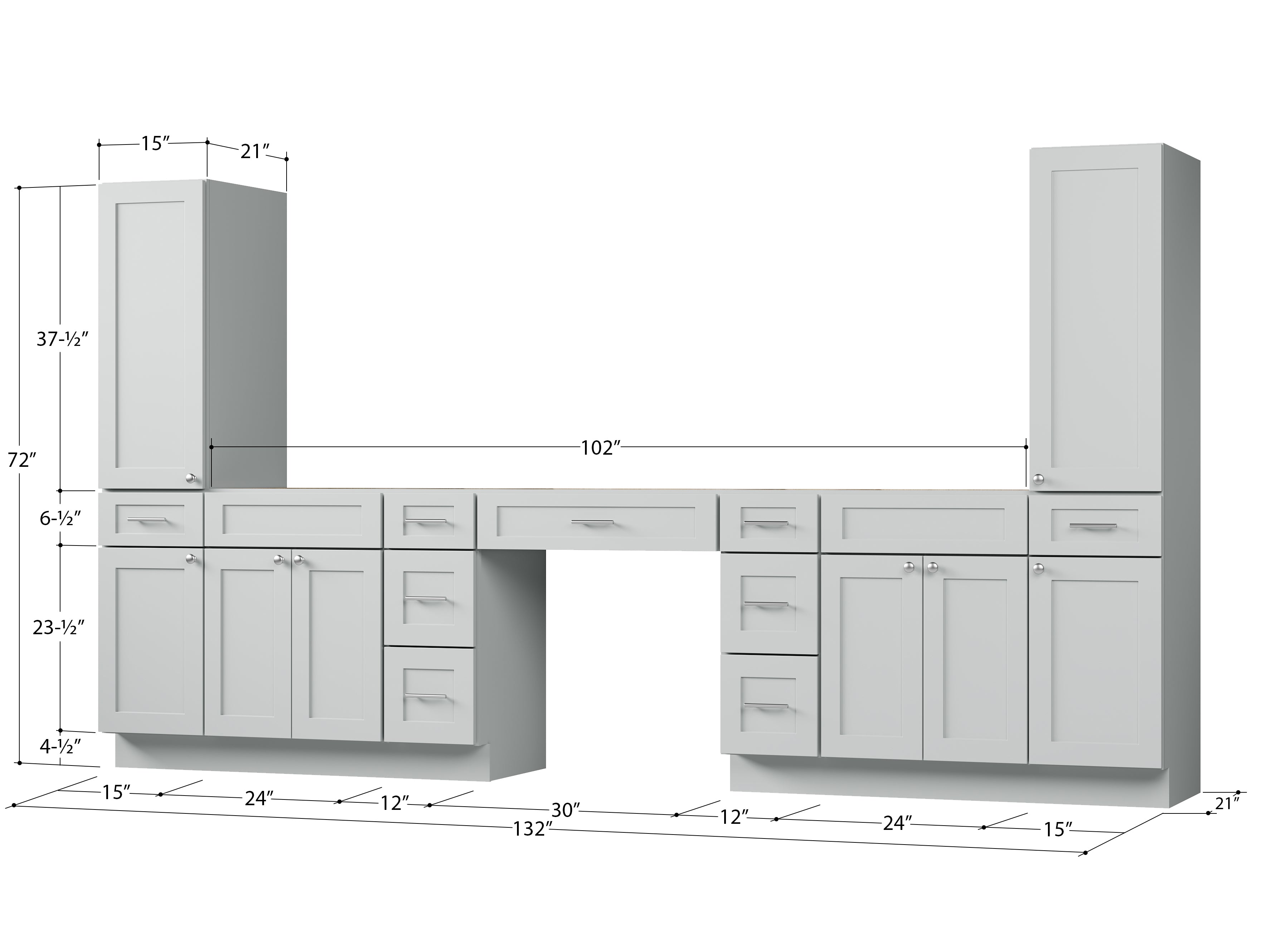 Disar 132'' Double Bathroom Vanity With Tall Linen Cabinet Dovetail Solid Wood Drawer Base Only, Drawer 9