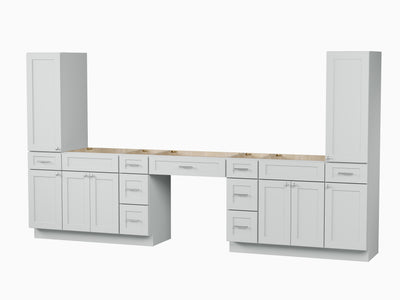[color:Gray] 132'' Vanity With Tall Linen Cabinet, Base Only, Drawer 9 - Gray finish view