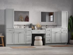 Disar 132'' Double Bathroom Vanity With Desk Linen Tall Cabinet Dovetail Solid Wood Drawer Carrara Quartz Top, Drawer 9