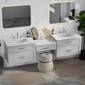 Disar 84" Floating Wall Mounted Double Bathroom Vanity With Desk Carrara Quartz Top