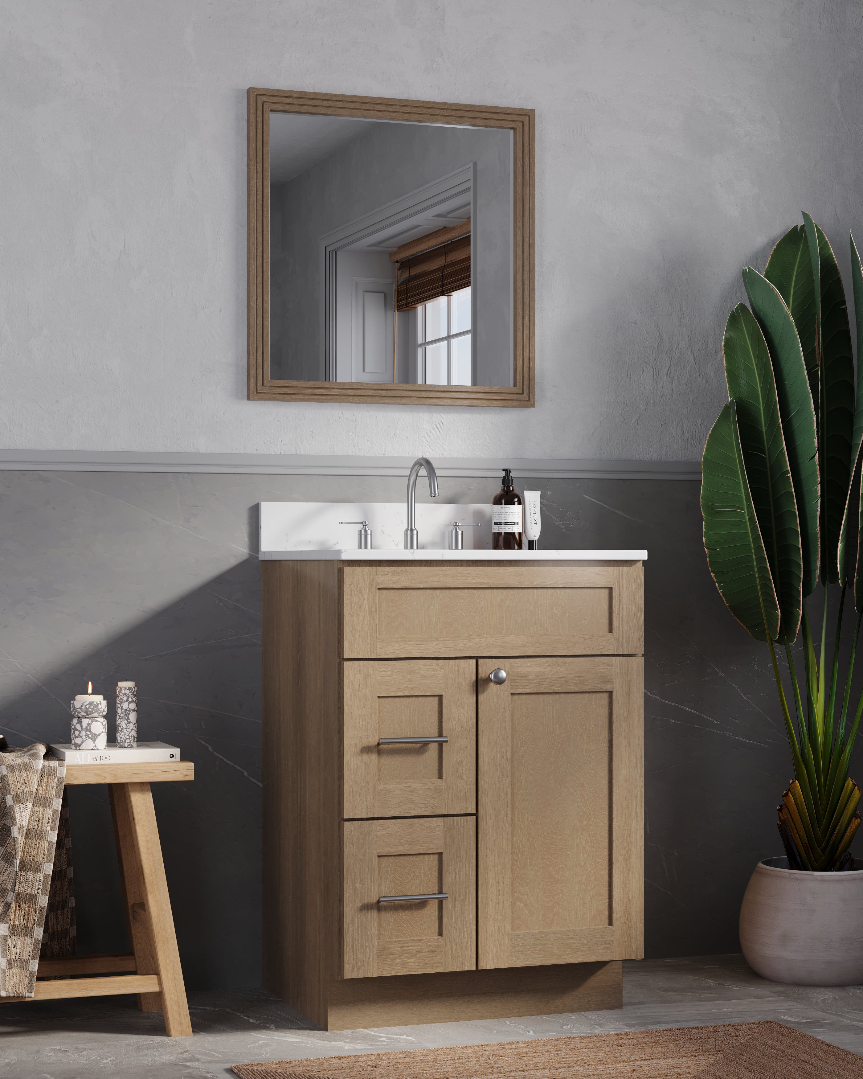 Disar 24" drawer left White Bathroom Vanity Sink with Quartz Top