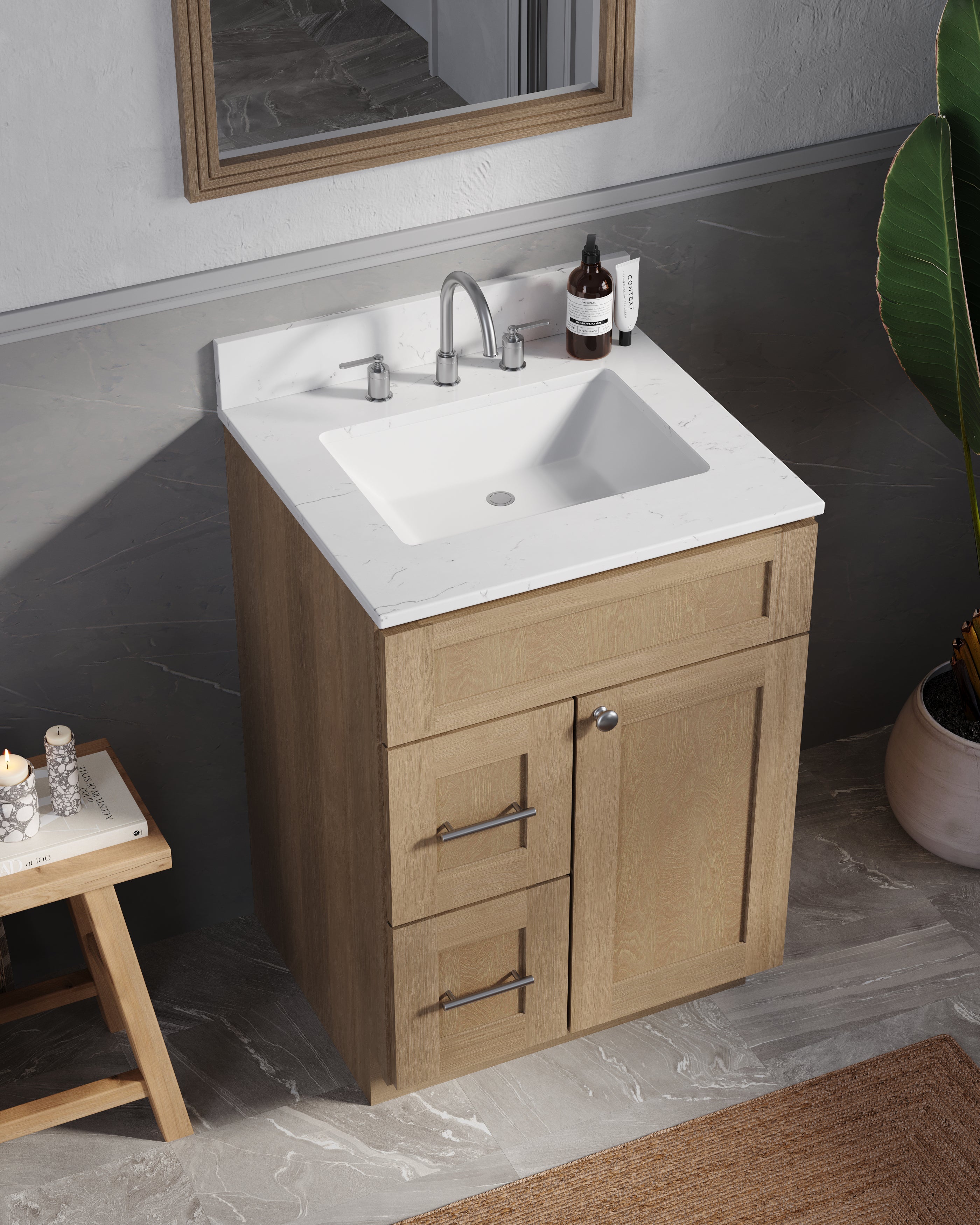 Disar 24" drawer left White Bathroom Vanity Sink with Quartz Top