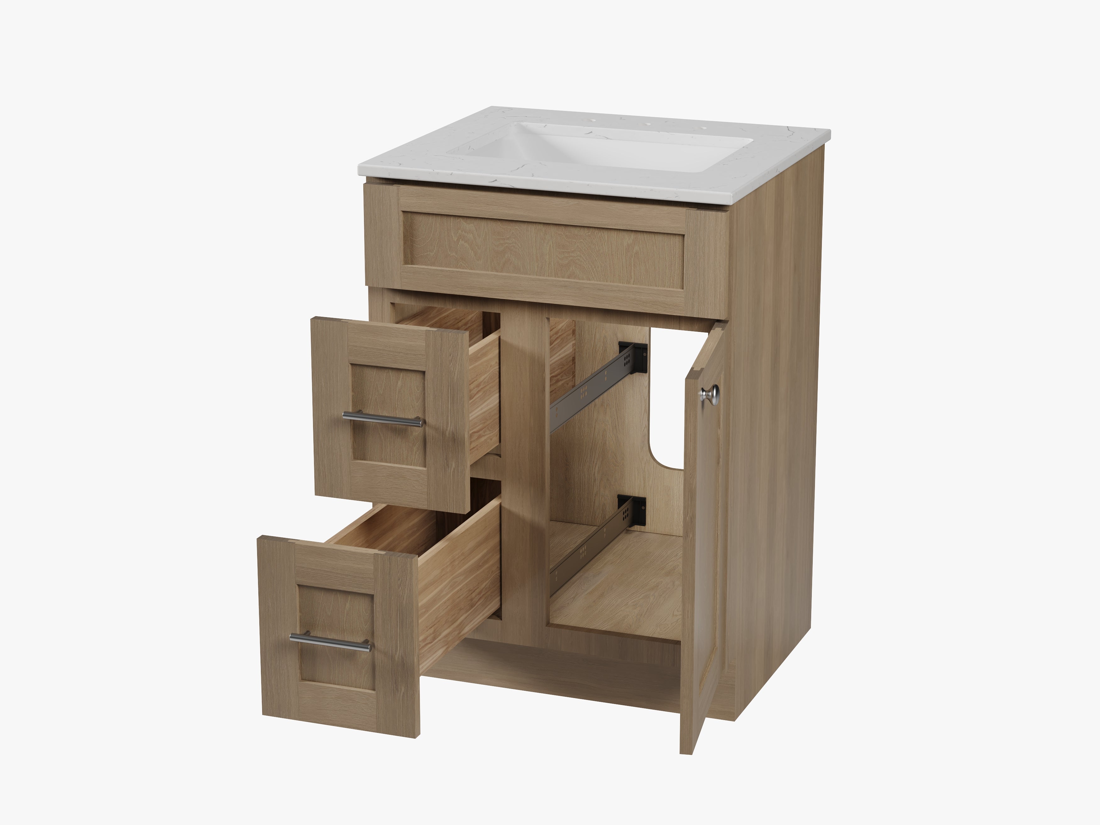 Disar 24" drawer left White Bathroom Vanity Sink with Quartz Top