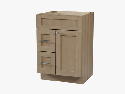 [color:Natural Oak] 24'' Single Bathroom Vanity Base Only, Left Drawer - Natural Oak finish view