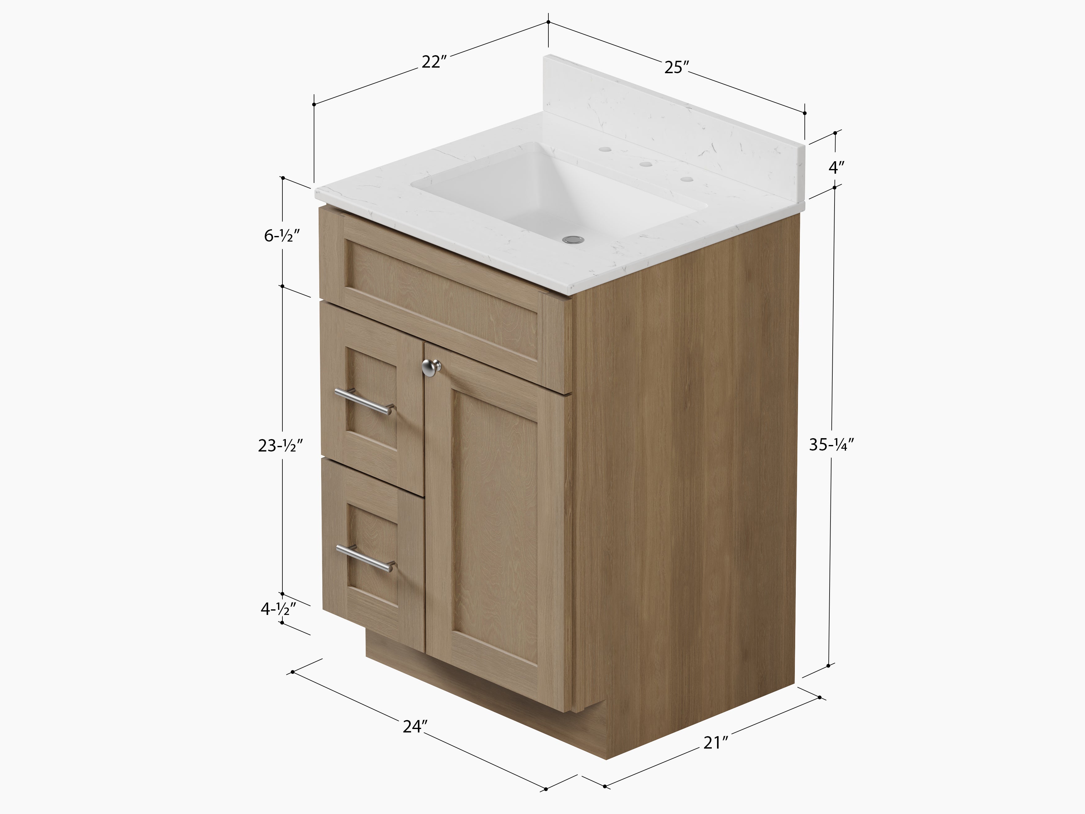 Disar 24" drawer left White Bathroom Vanity Sink with Quartz Top