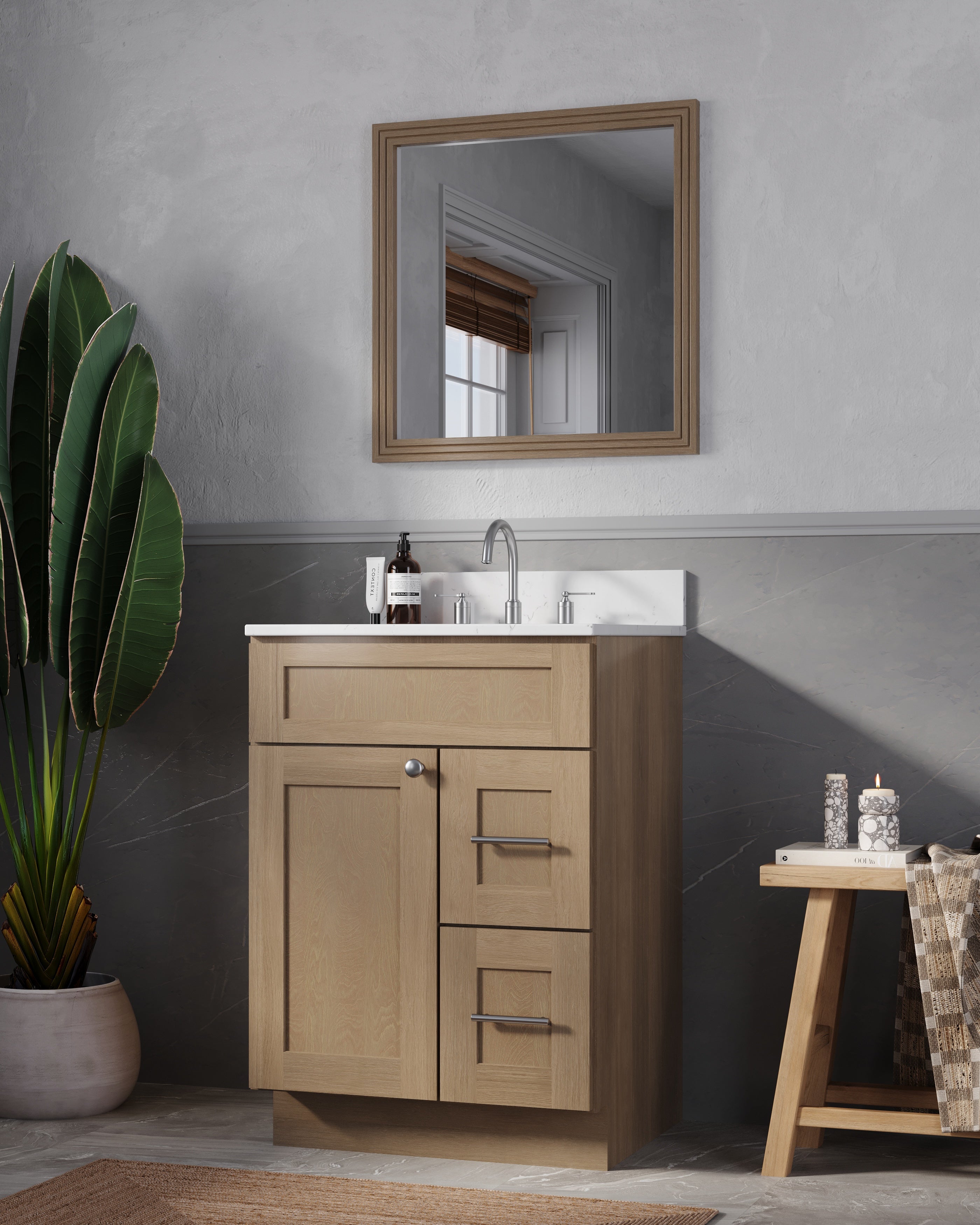 Disar 24" drawer Right White Bathroom Vanity Sink with Quartz Top