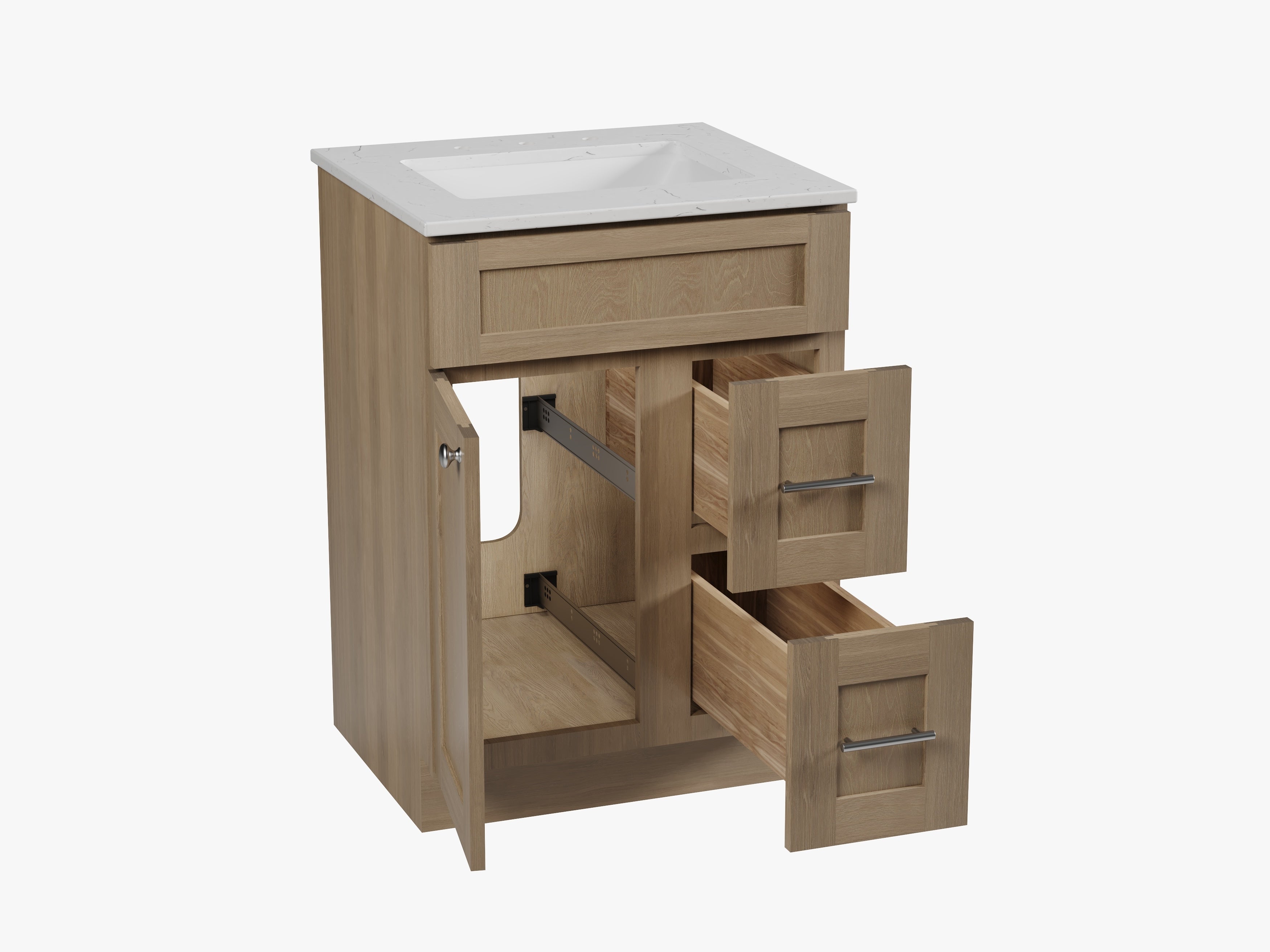 Disar 24" drawer Right White Bathroom Vanity Sink with Quartz Top