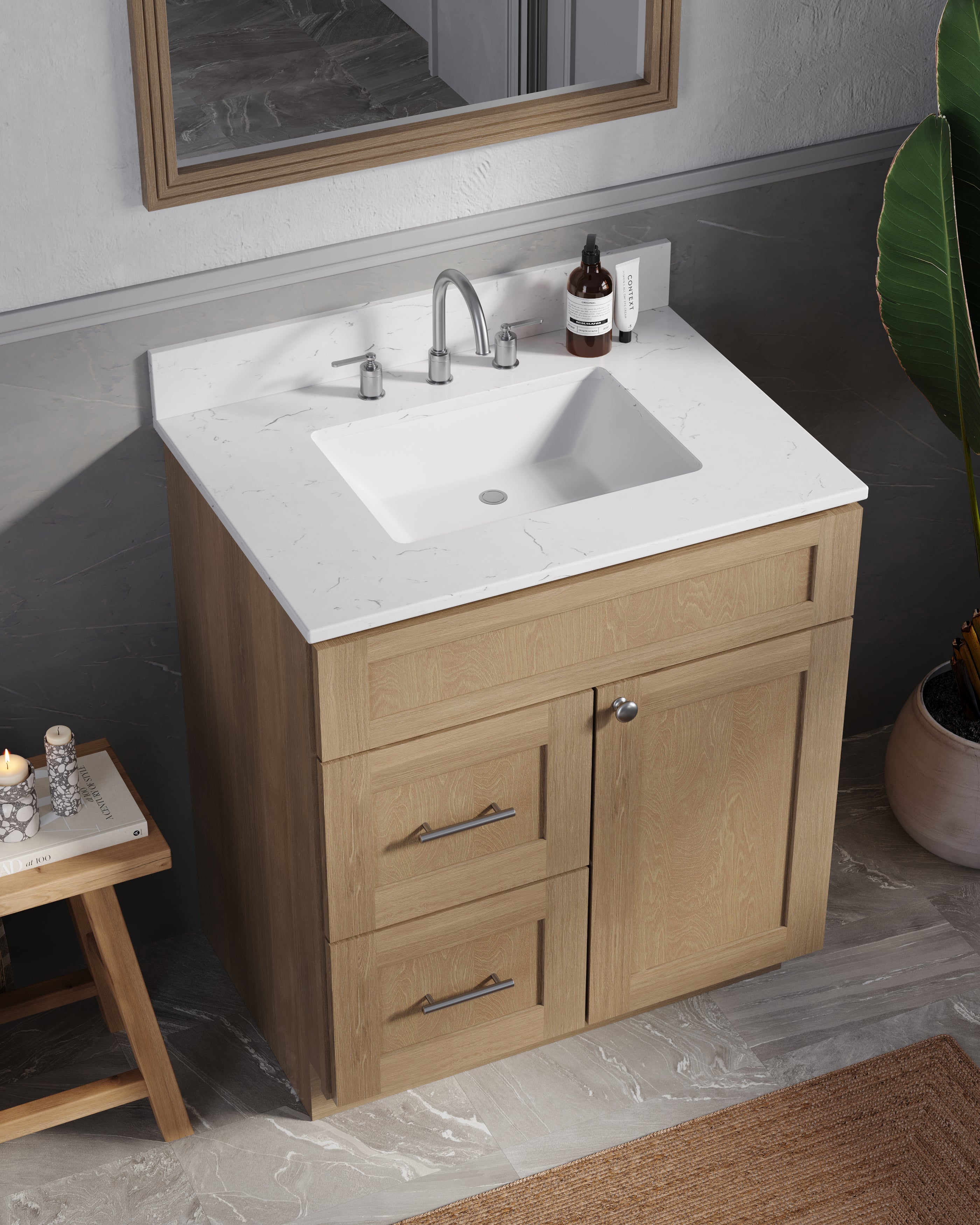 Disar 30" drawer left White Bathroom Vanity Sink with Quartz Top