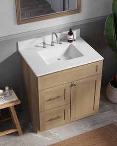 Disar 30" drawer left White Bathroom Vanity Sink with Quartz Top
