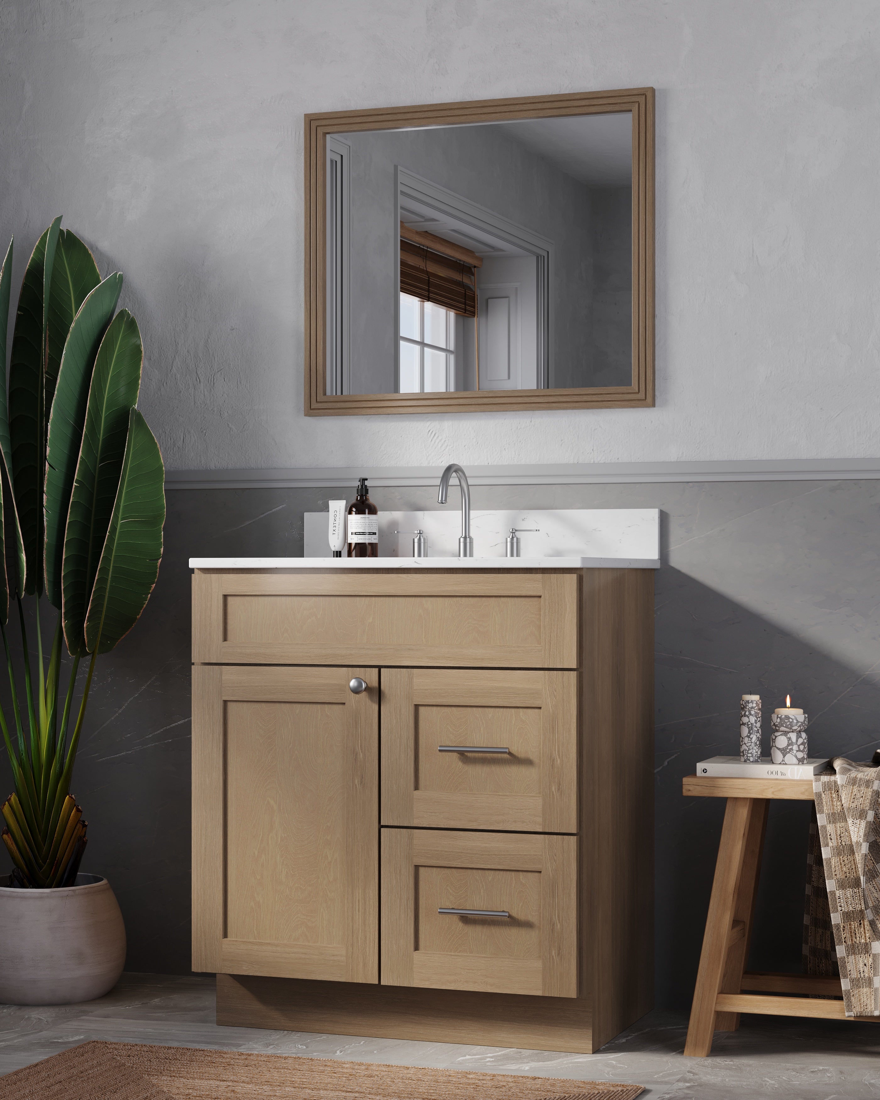 Disar 30 x 21 Inch Drawer Right  Bathroom Vanity White Single Sink