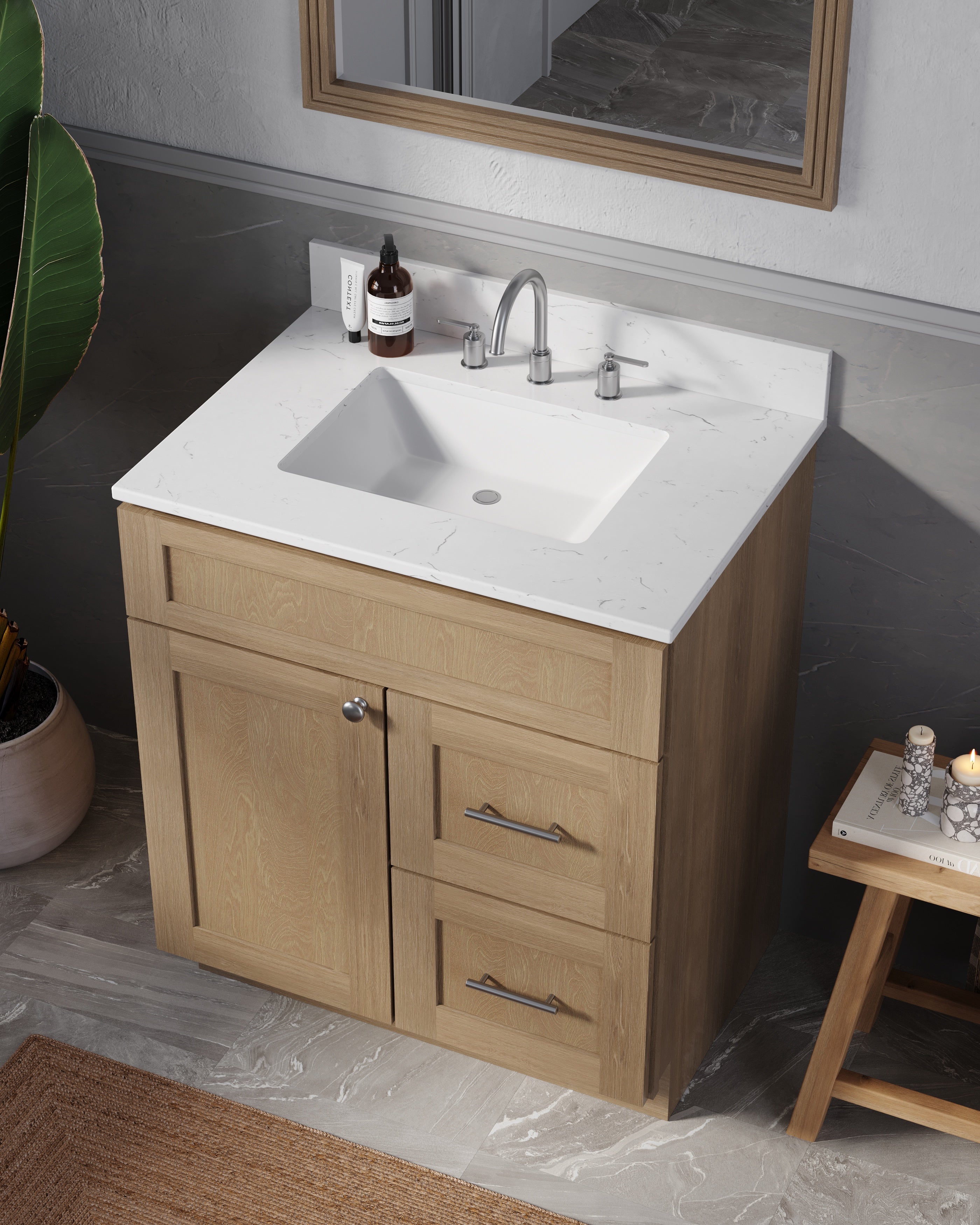 Disar 30 x 21 Inch Drawer Right  Bathroom Vanity White Single Sink