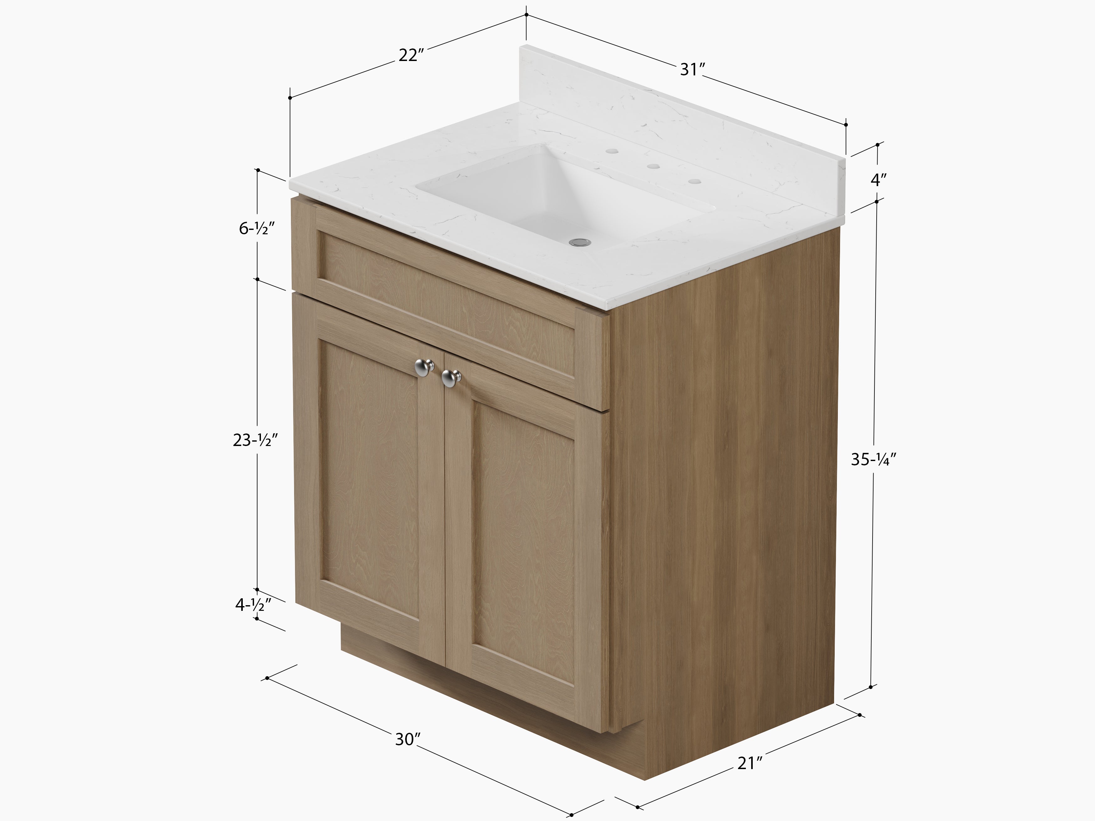Disar 30 Inch Bathroom Vanity White Single Sink