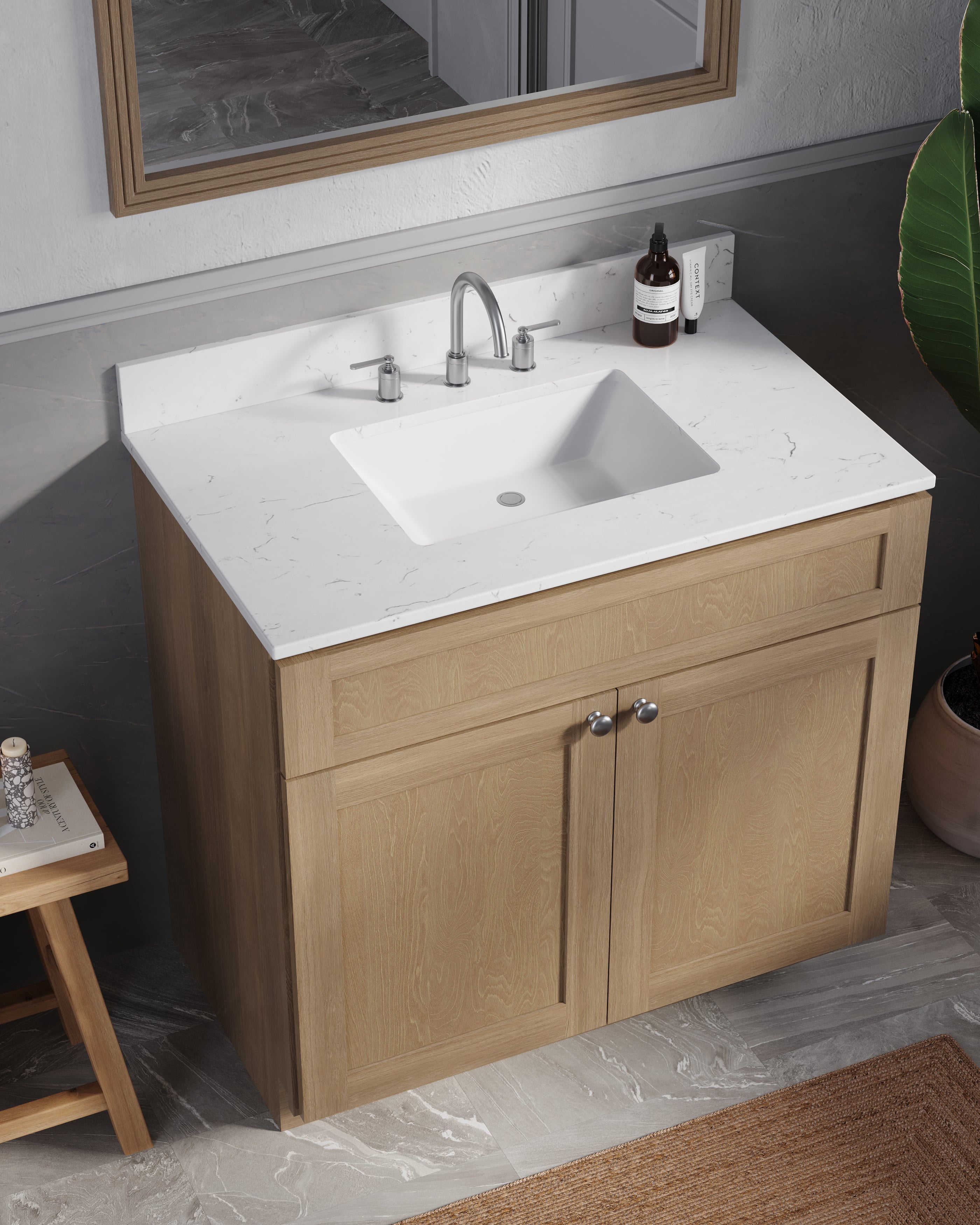 Disar 36 Inch Bathroom Vanity White Single Sink with Calacatta Quartz Top