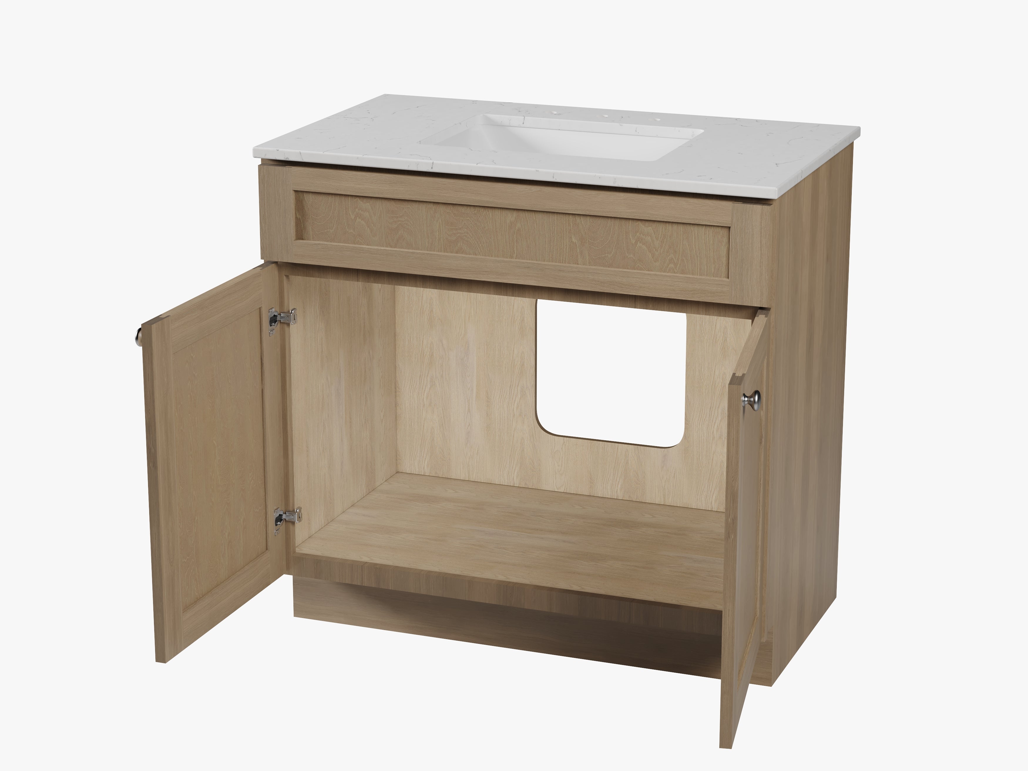 Disar 36 Inch Bathroom Vanity White Single Sink with Calacatta Quartz Top