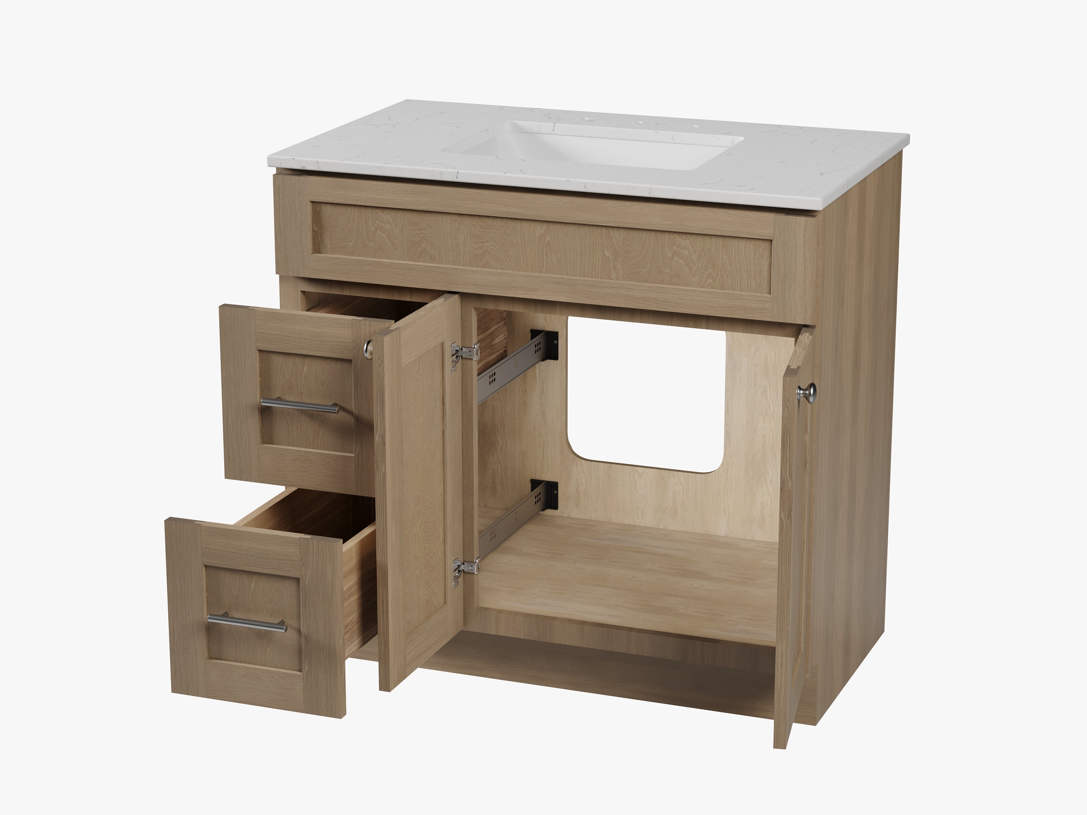 Disar 36'' White Bathroom Vanity with Calacatta Quartz Top and Left Drawers