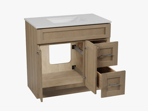 Disar 36'' White Bathroom Vanity with Calacatta Quartz Top and Right Drawers