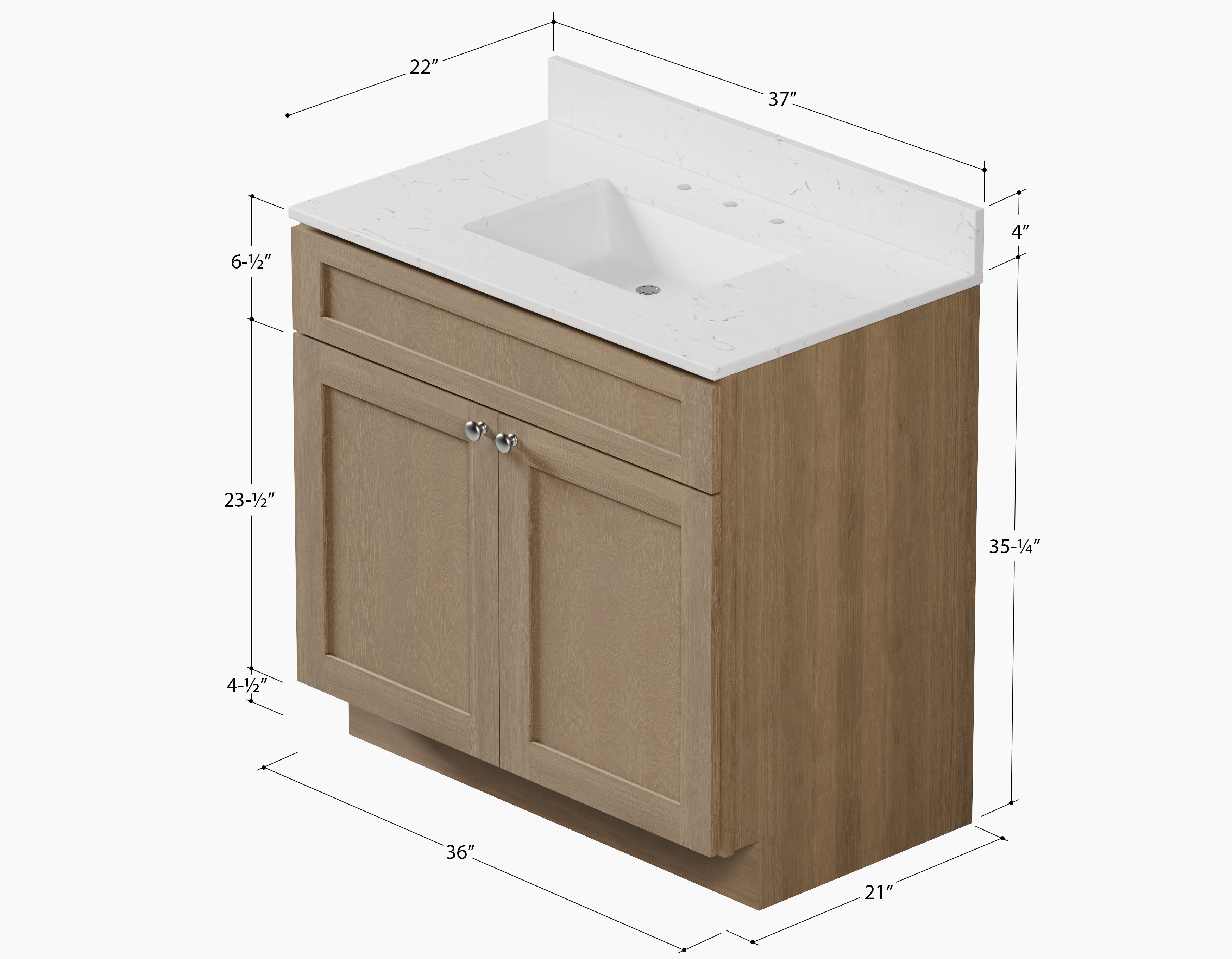 Disar 36 Inch Bathroom Vanity White Single Sink with Calacatta Quartz Top