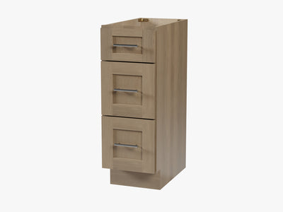 [color:Natural Oak] 12'' Vanity 3 Drawer Cabinet, Solid Wood Plywood, Base Only - Natural Oak finish view