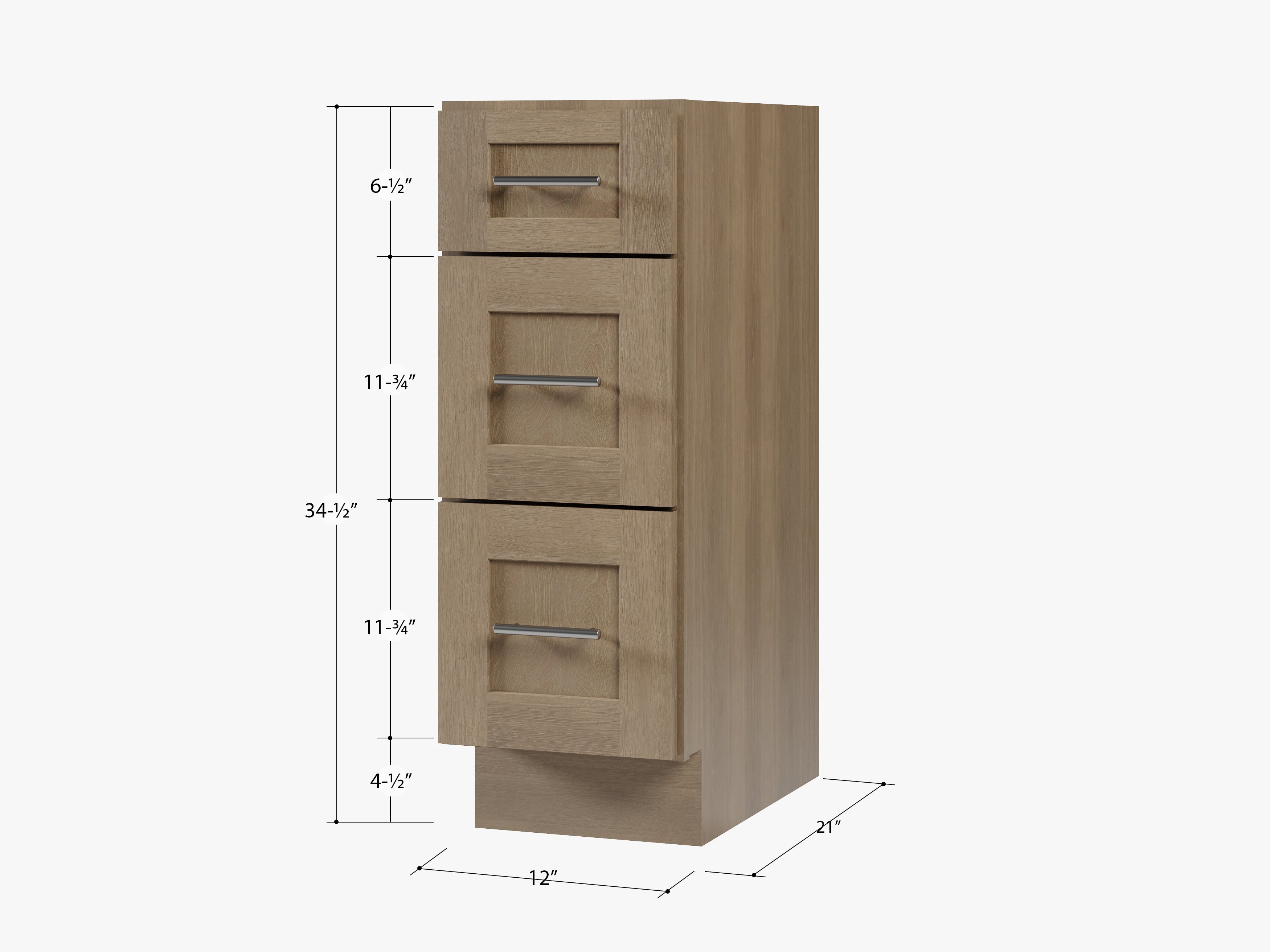 Disar 12'' Vanity 3 Drawer Cabinet Solid Wood Plywood Construction Base Only