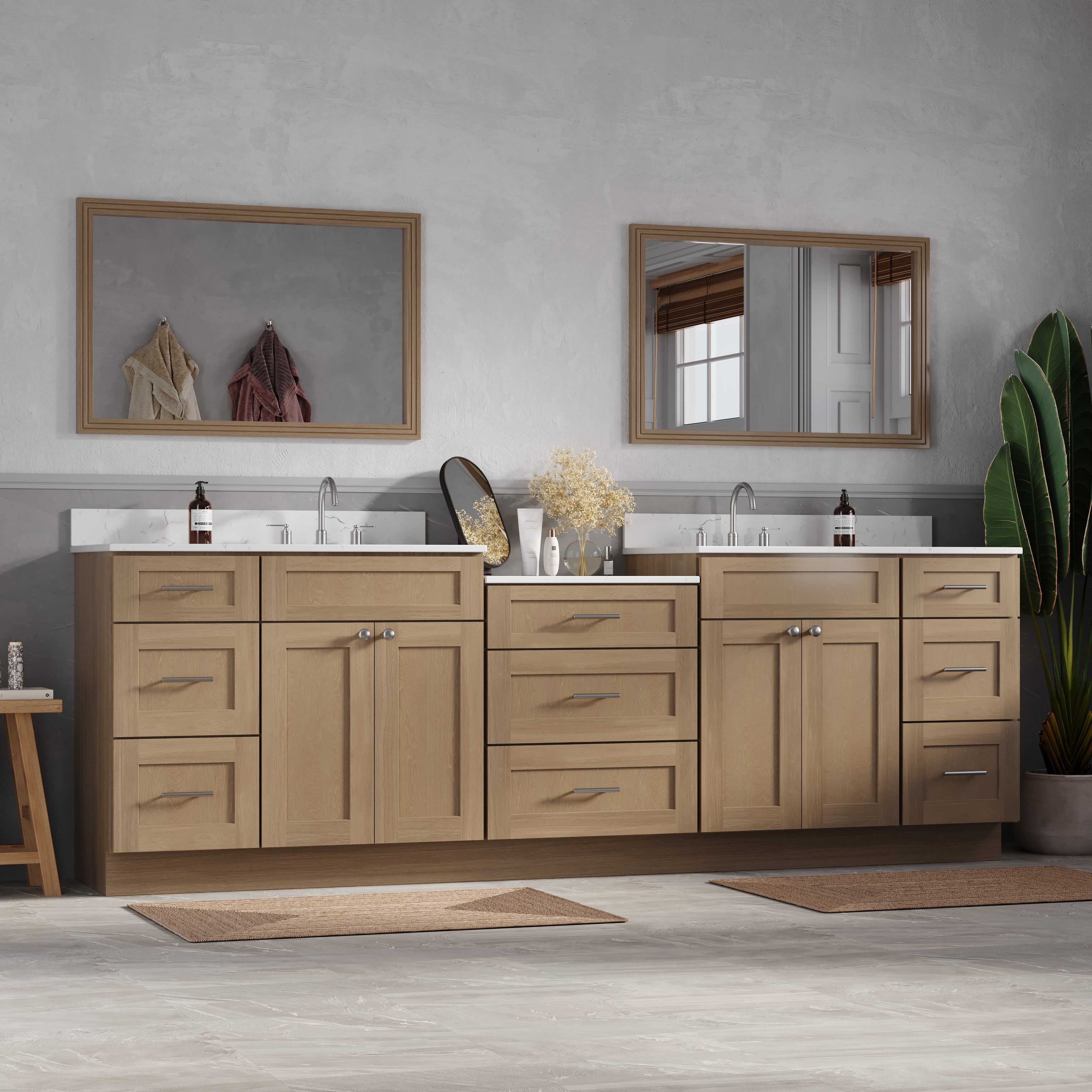 Disar 102'' Double Bathroom Vanity Cabinet Shaker Dovetail Solid Wood Drawer Carrara Quartz Top