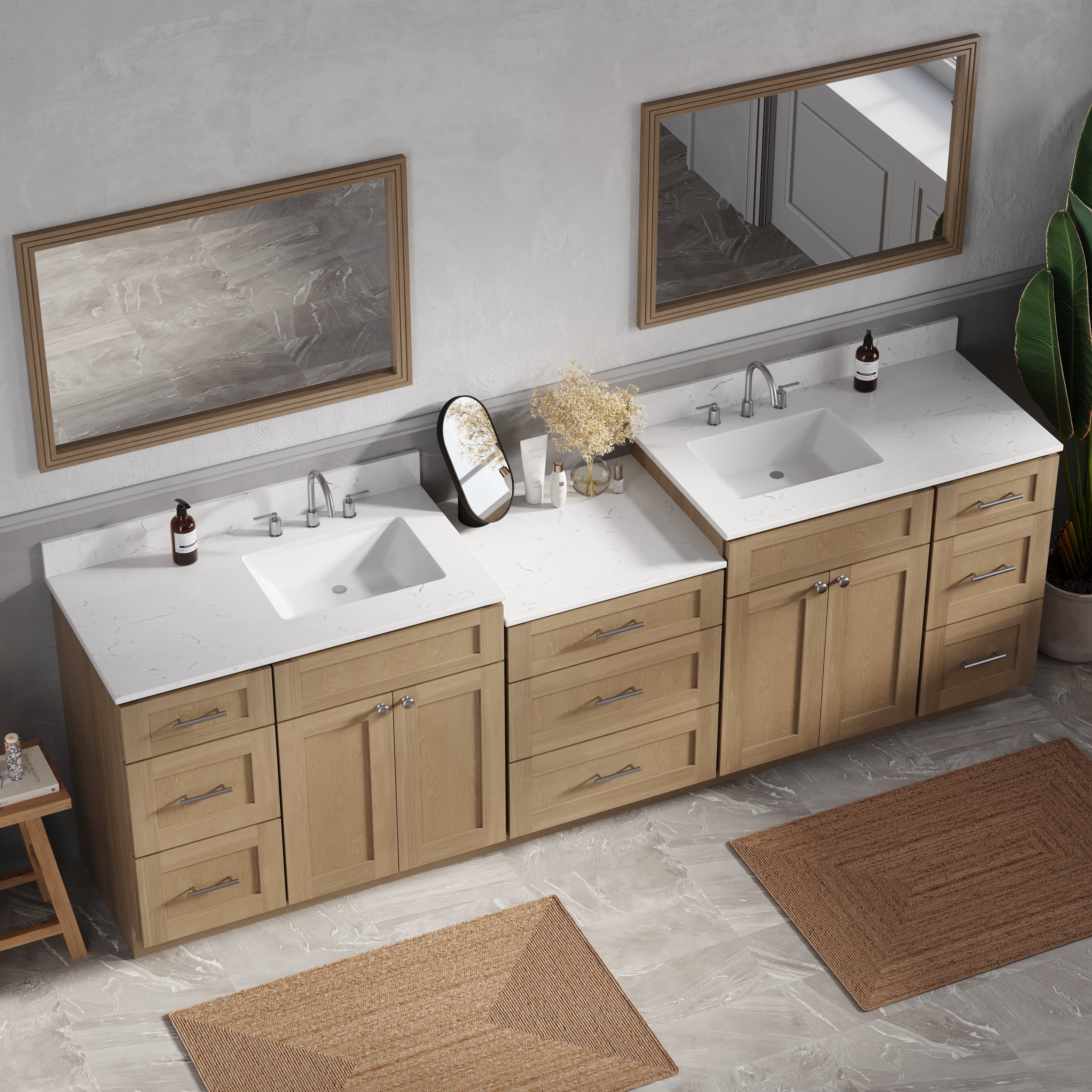 Disar 102'' Double Bathroom Vanity Cabinet Shaker Dovetail Solid Wood Drawer Carrara Quartz Top