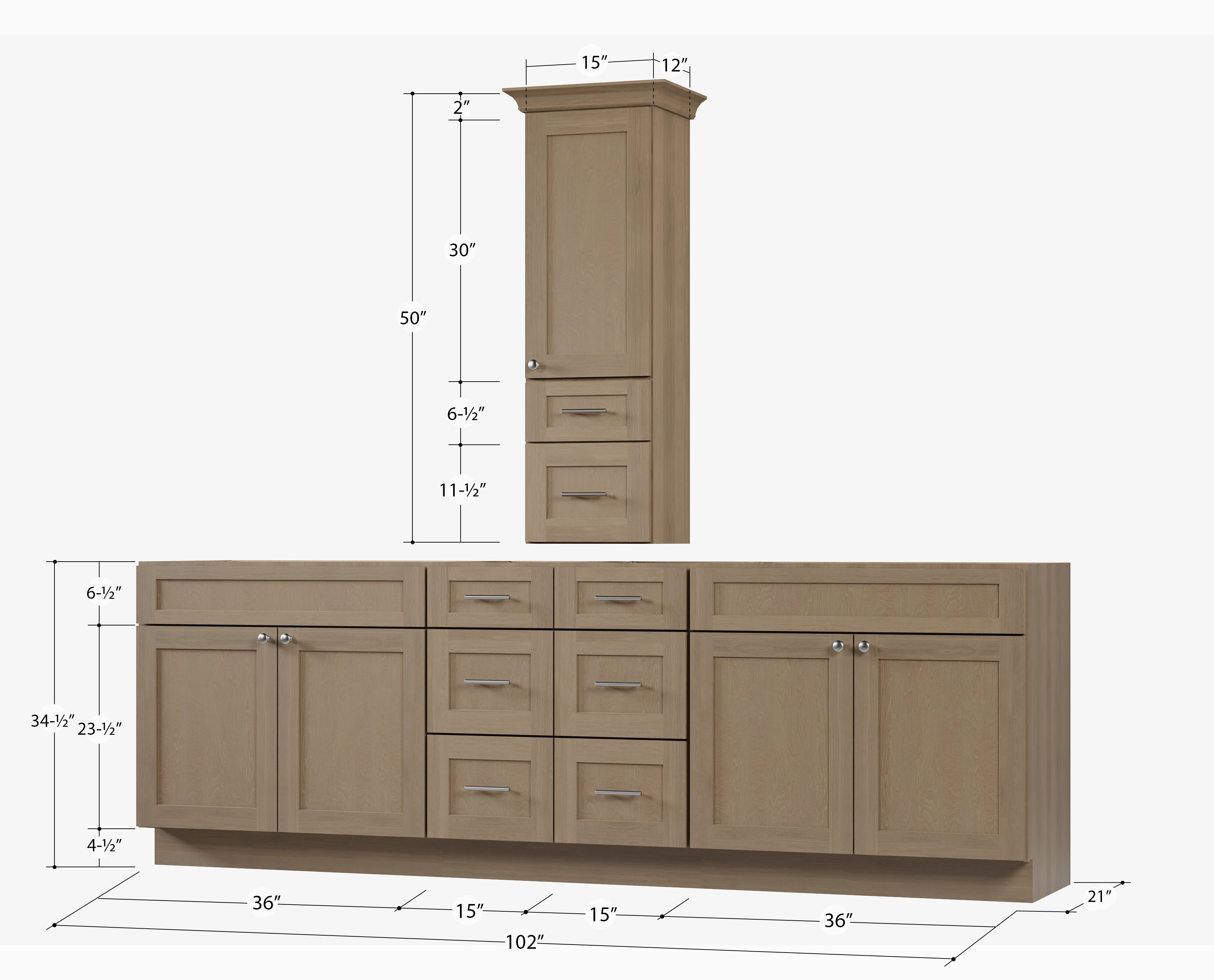 Disar 102' Double Bathroom Vanity With Counter Top Tall Cabinet Base Only