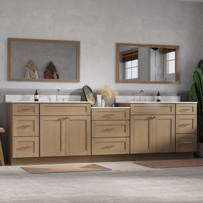 114'' Double Bathroom Vanity Cabinet Shaker Dovetail Solid Wood Drawer Carrara Quartz Top