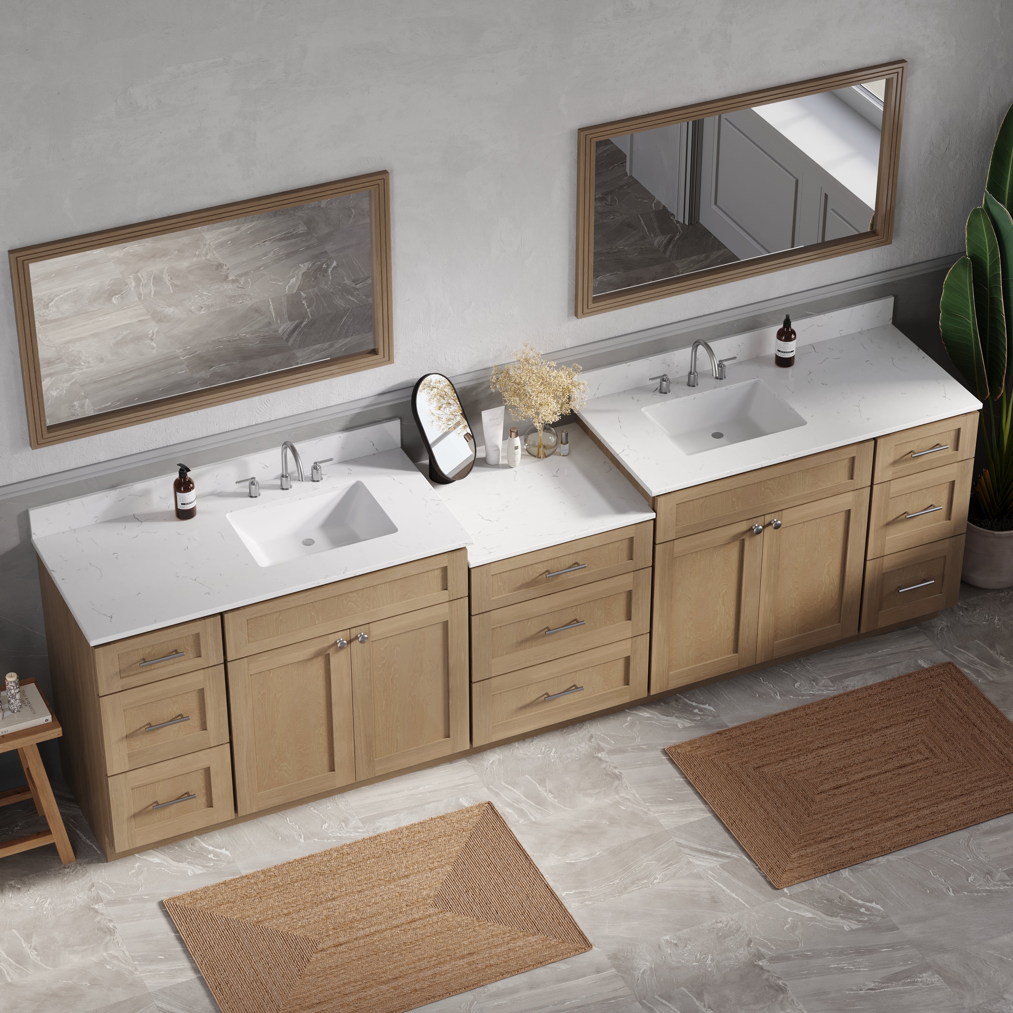 114'' Double Bathroom Vanity Cabinet Shaker Dovetail Solid Wood Drawer Carrara Quartz Top