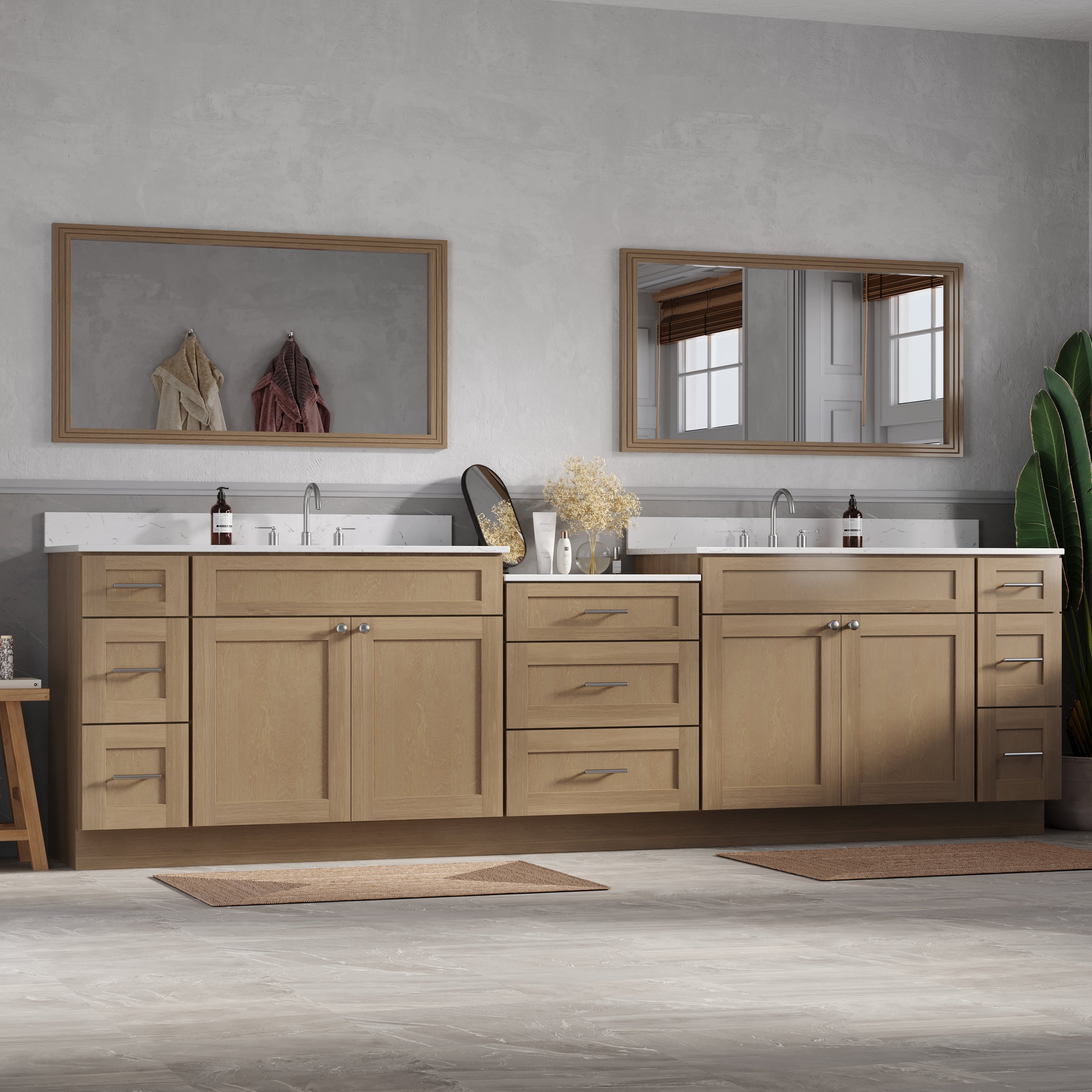 120'' Double Bathroom Vanity Cabinet Shaker Dovetail Solid Wood Drawer Carrara Quartz Top