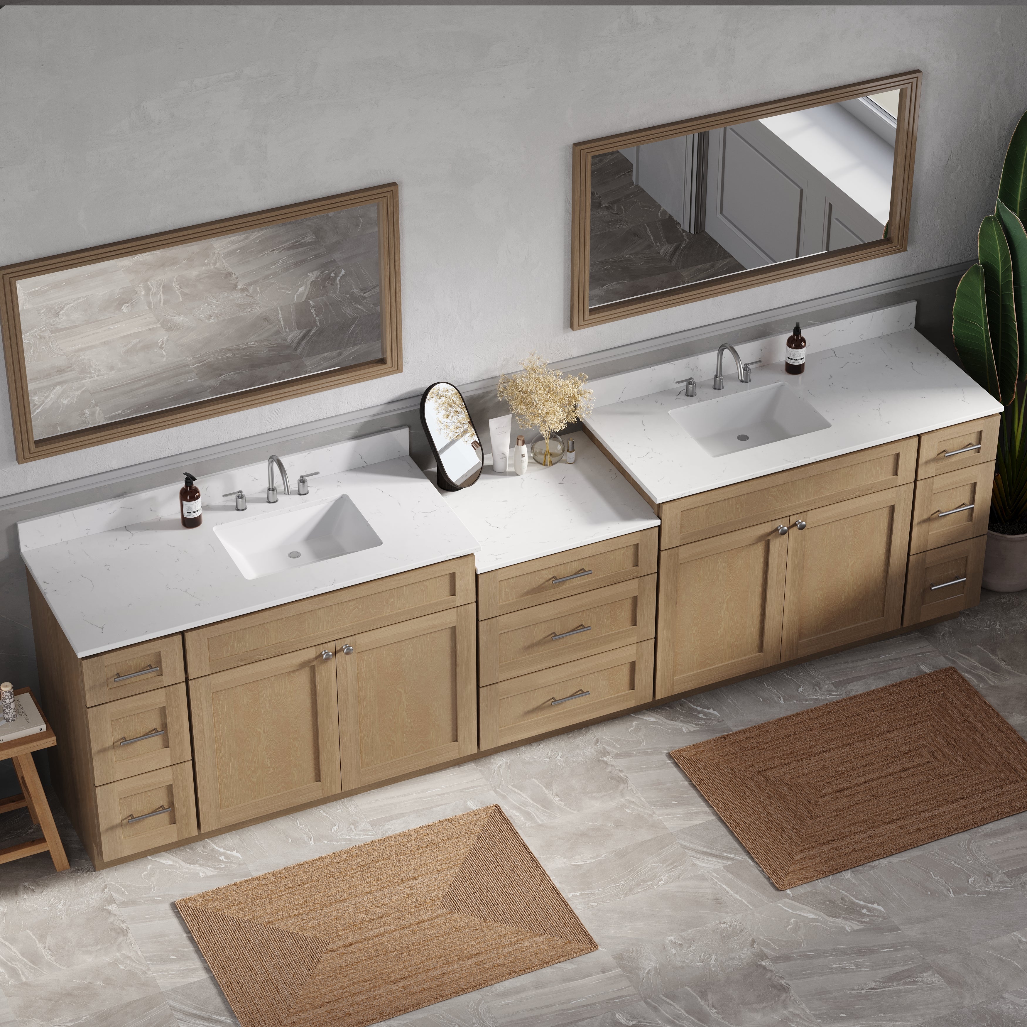 120'' Double Bathroom Vanity Cabinet Shaker Dovetail Solid Wood Drawer Carrara Quartz Top