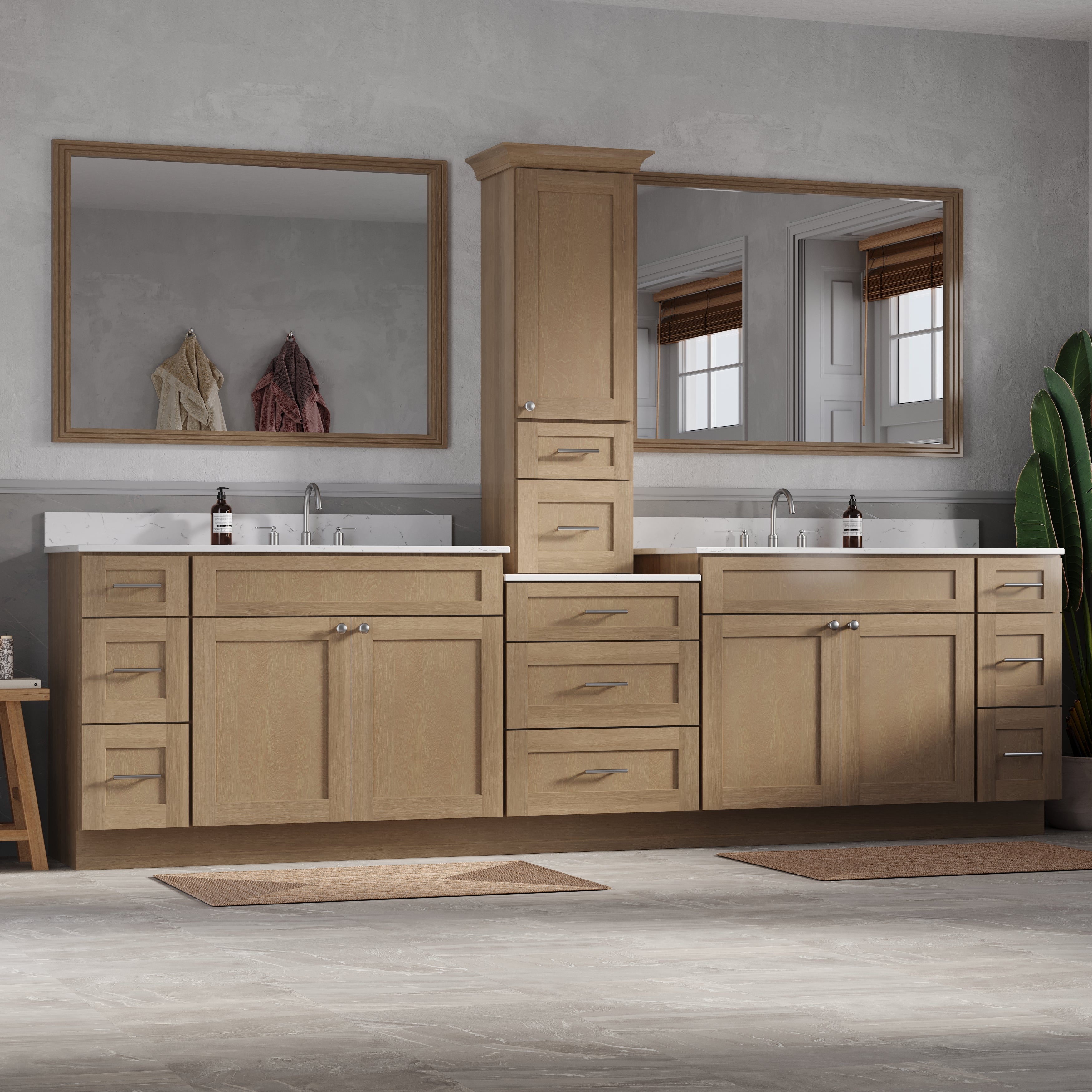 120'' Double Bathroom Vanity With Counter Top Tall Cabinet Shaker Dovetail Solid Wood Drawer Carrara Quartz Top