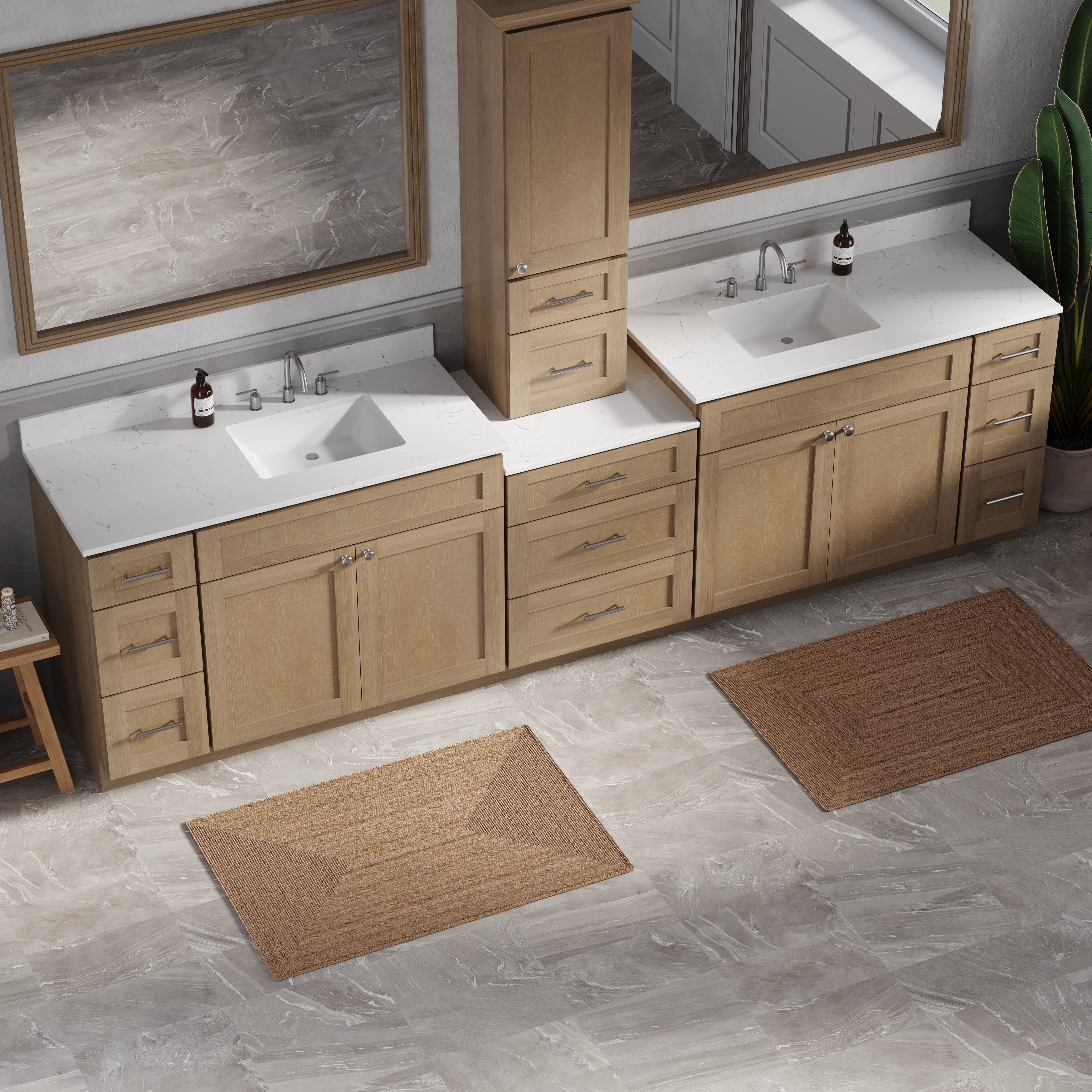 120'' Double Bathroom Vanity With Counter Top Tall Cabinet Shaker Dovetail Solid Wood Drawer Carrara Quartz Top