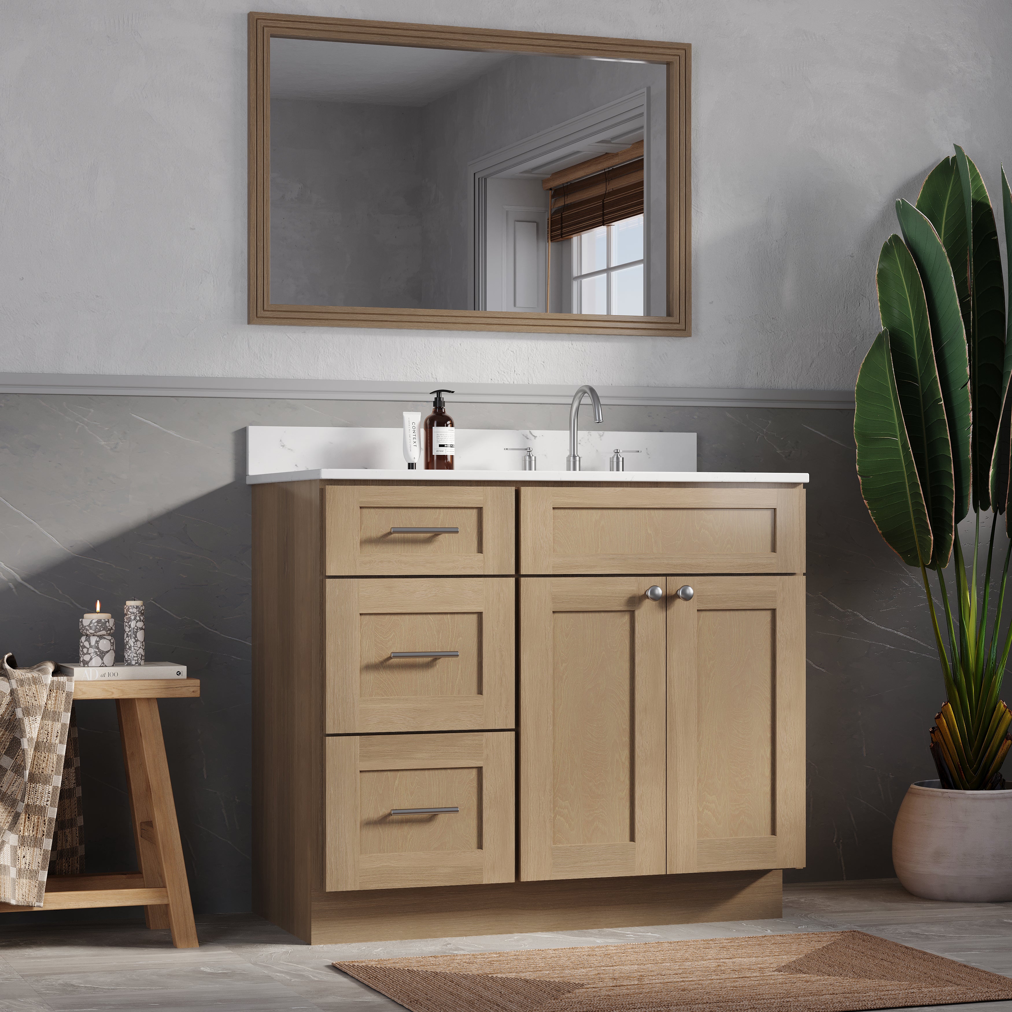 Disar 39'' Left Drawer Single Bathroom Vanity with Quartz Top